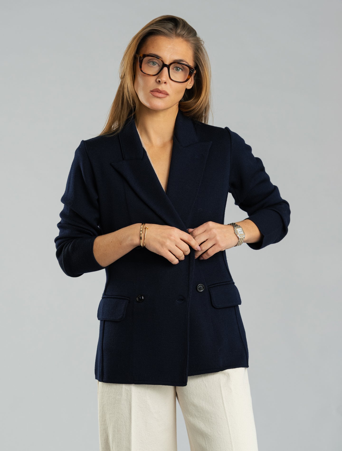 Knitted Double Breasted Wool Jacket Navy Lardini Jackets XS