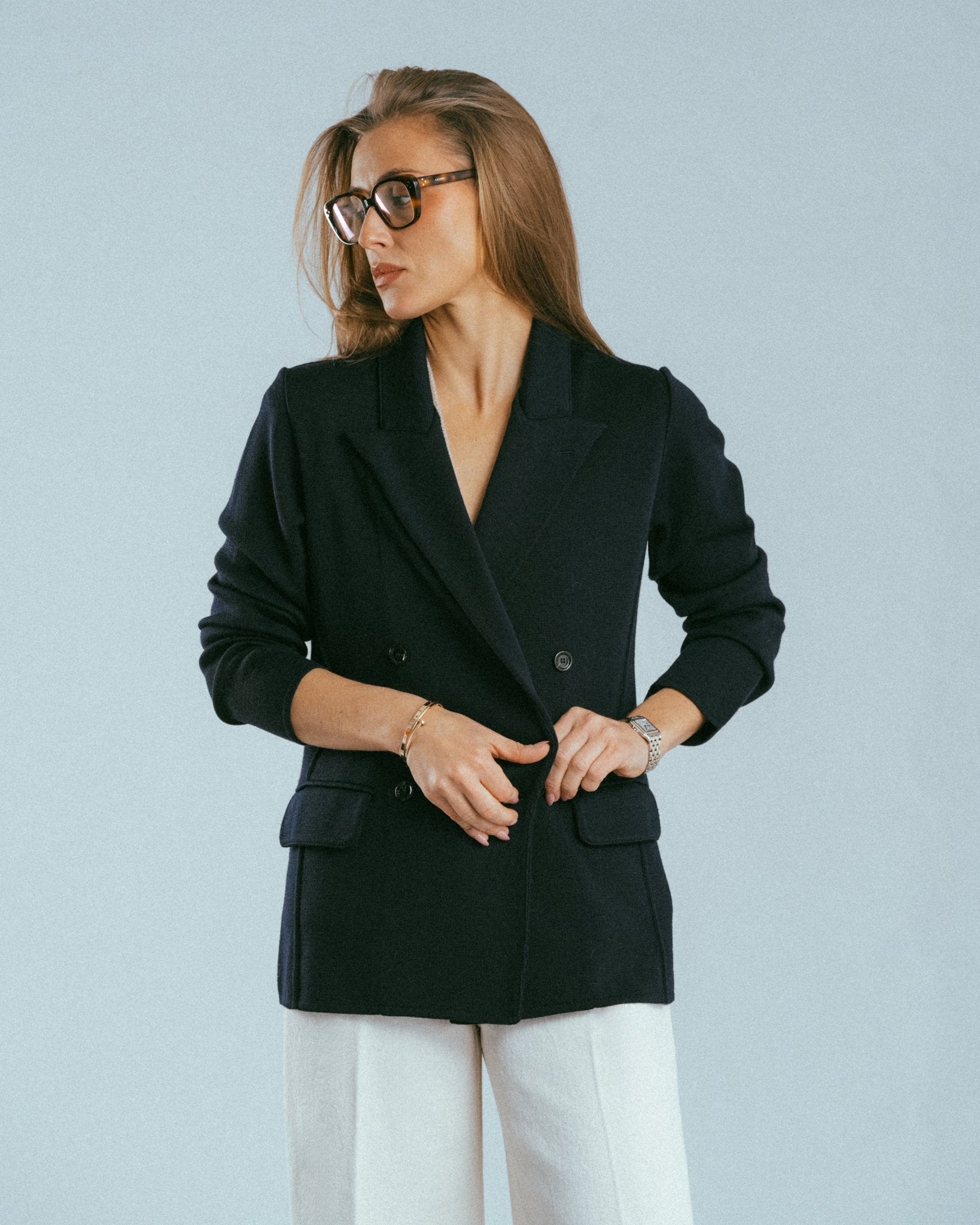 Knitted Double Breasted Wool Jacket Navy Lardini Jackets XS