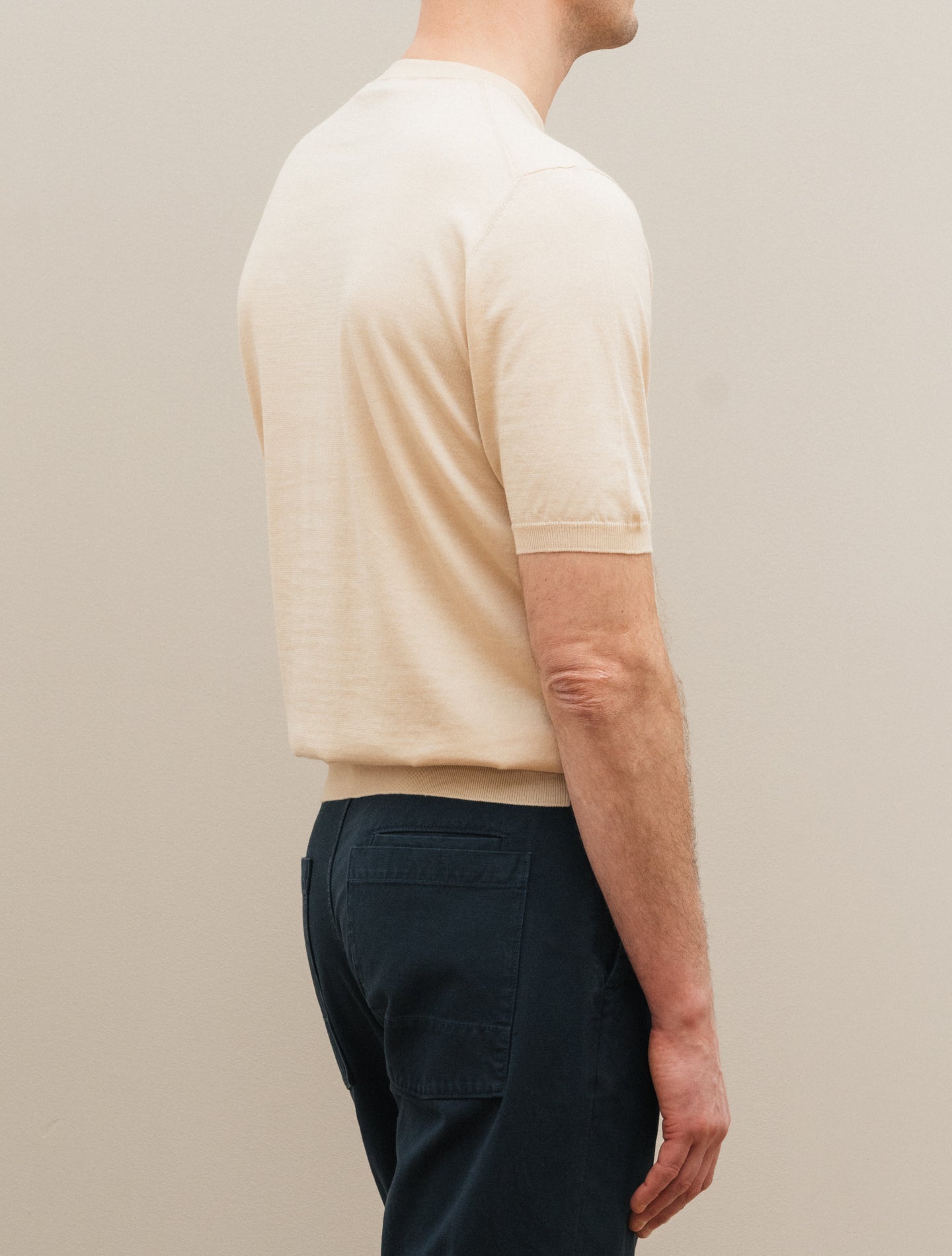 Knitted Italien Cotton Puro Filo T-shirt Ecru Fioroni T-shirts 48