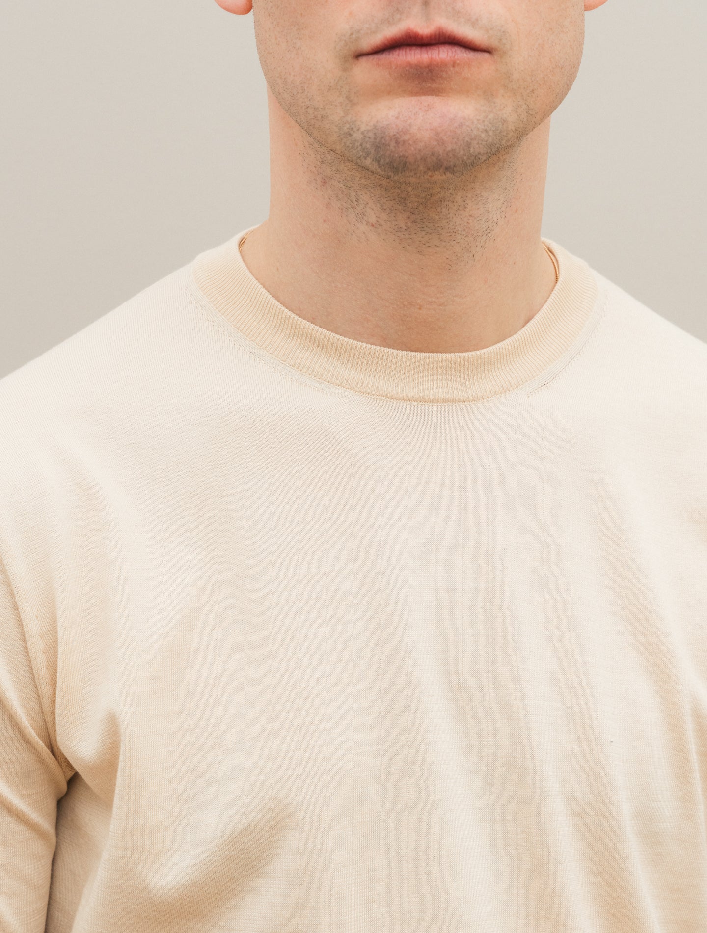 Knitted Italien Cotton Puro Filo T-shirt Ecru Fioroni T-shirts 48