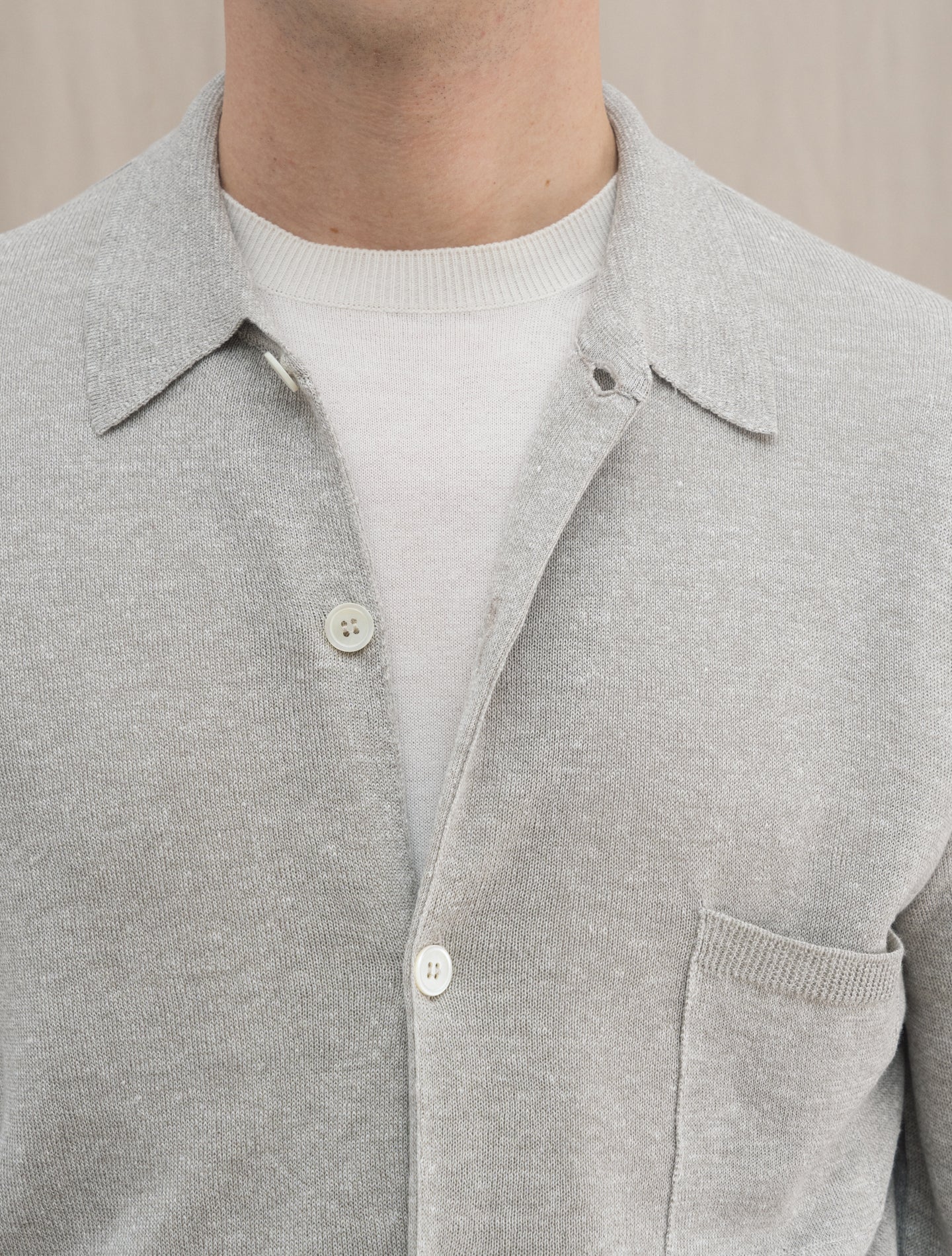 Knitted Linen Cotton Shirt Cardigan Greige Morgano Knitwear 46