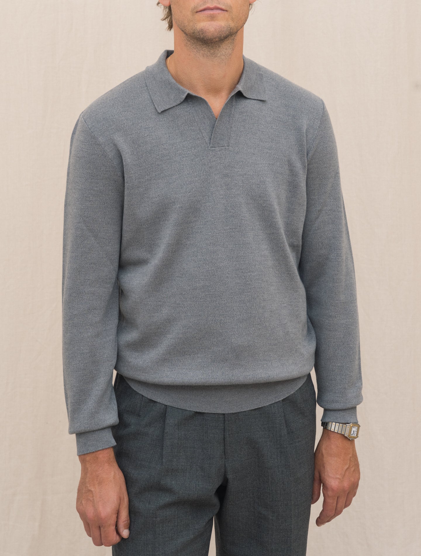 Knitted Merino Wool Polo Shirt Grey Gabucci Polo shirts 48