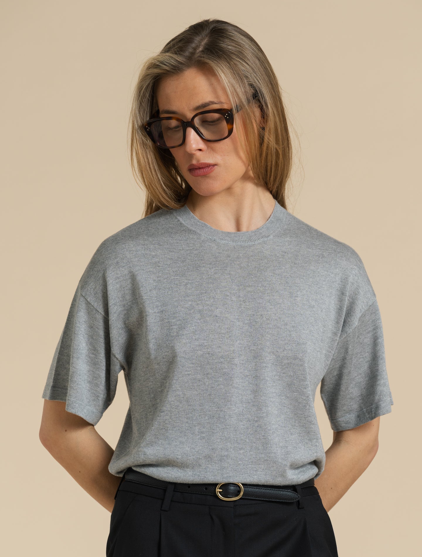 Knitted Silk Cotton Cashmere T-shirt Grey Aspesi Knitwear IT 38