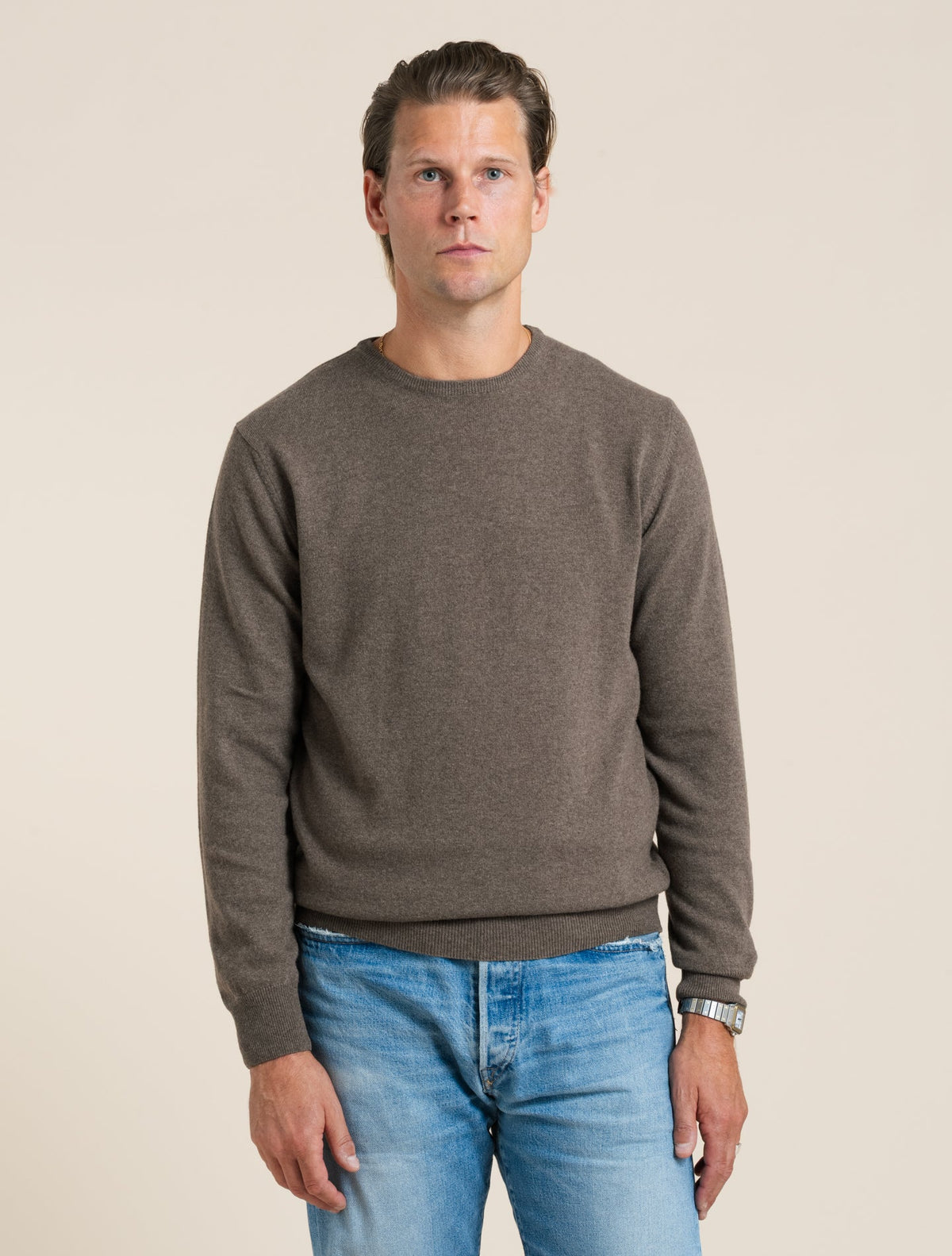 Knitted Wool Cashmere Crewneck Cacao Morgano Knitwear 48