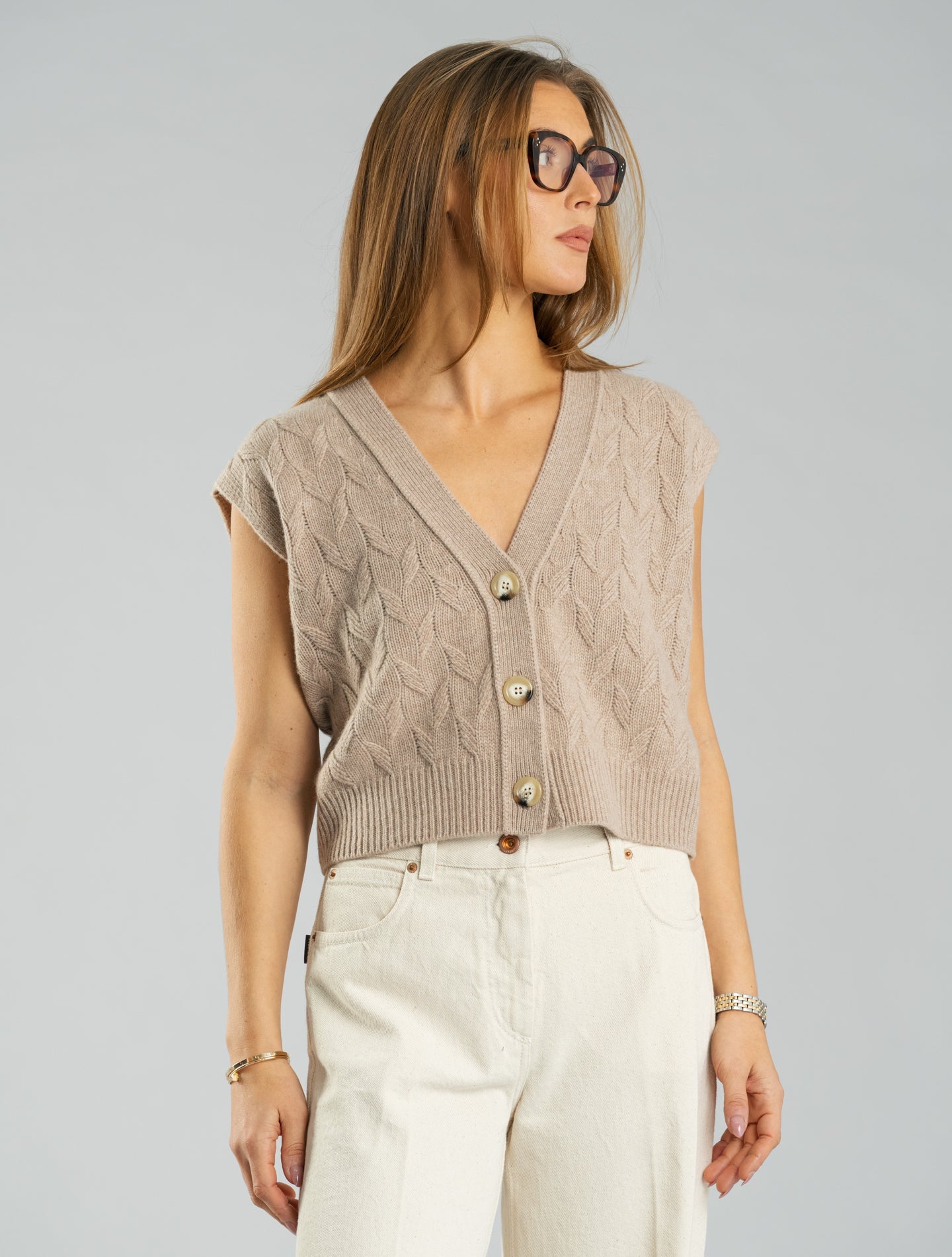 Knitted Wool Cashmere Vest Sand Morgano Knitwear IT 40