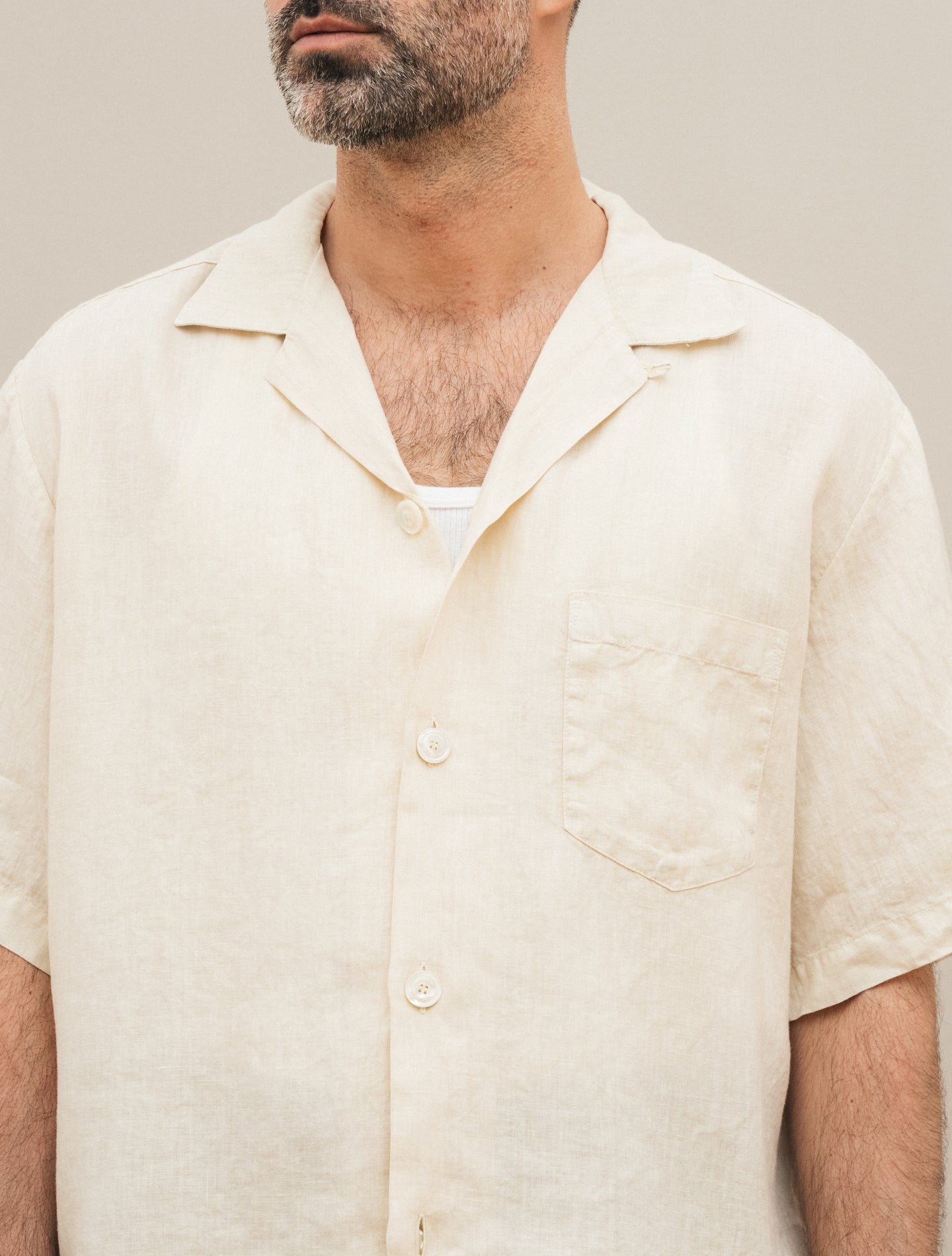 Linen Bowling Shirt Short Sleeve Sand Aspesi Shirts S