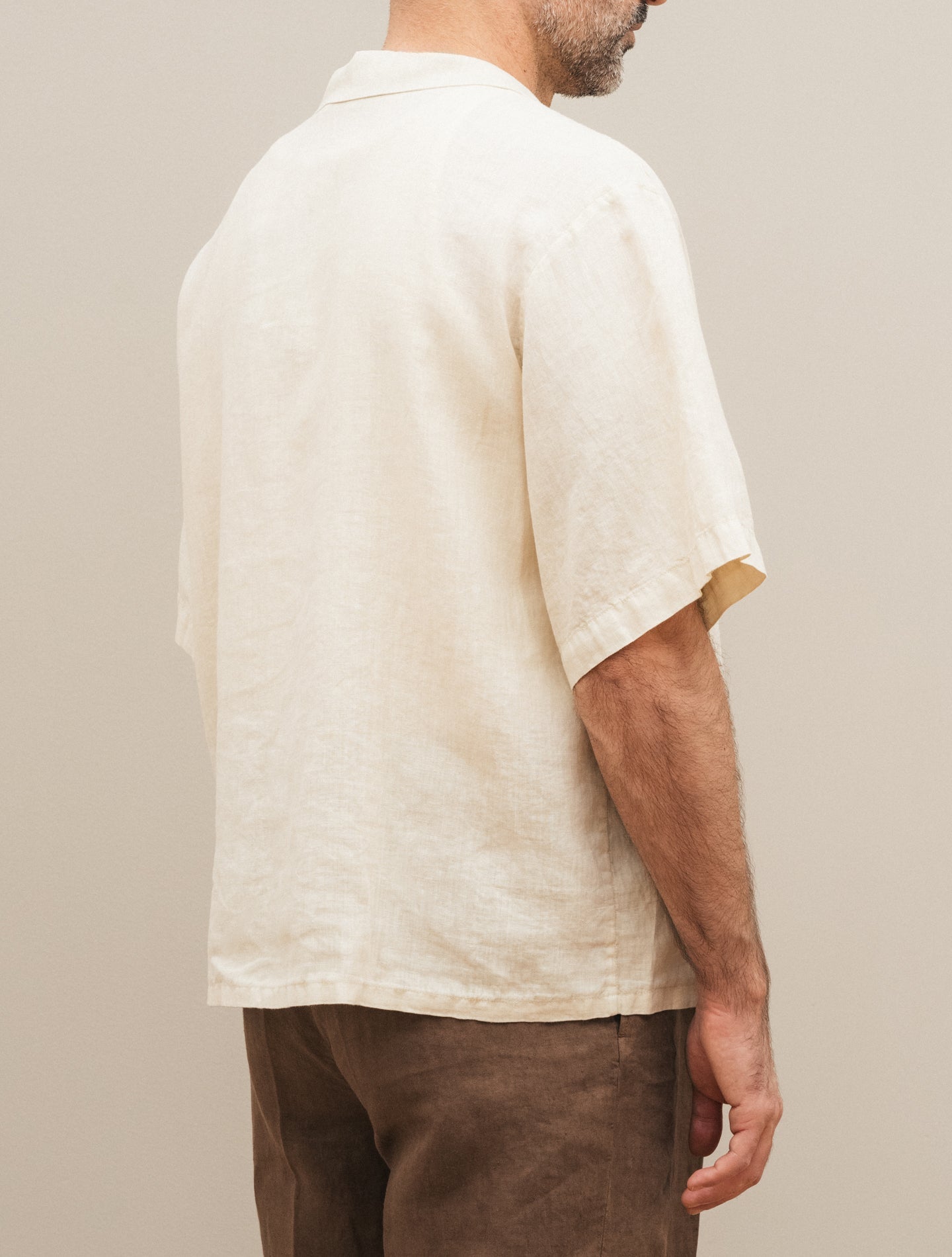 Linen Bowling Shirt Short Sleeve Sand Aspesi Shirts S