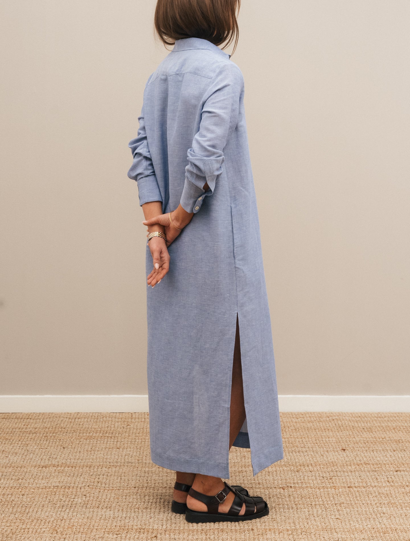 Linen Cotton Shirt Maxi Dress Blue Massimo Alba Dresses XS
