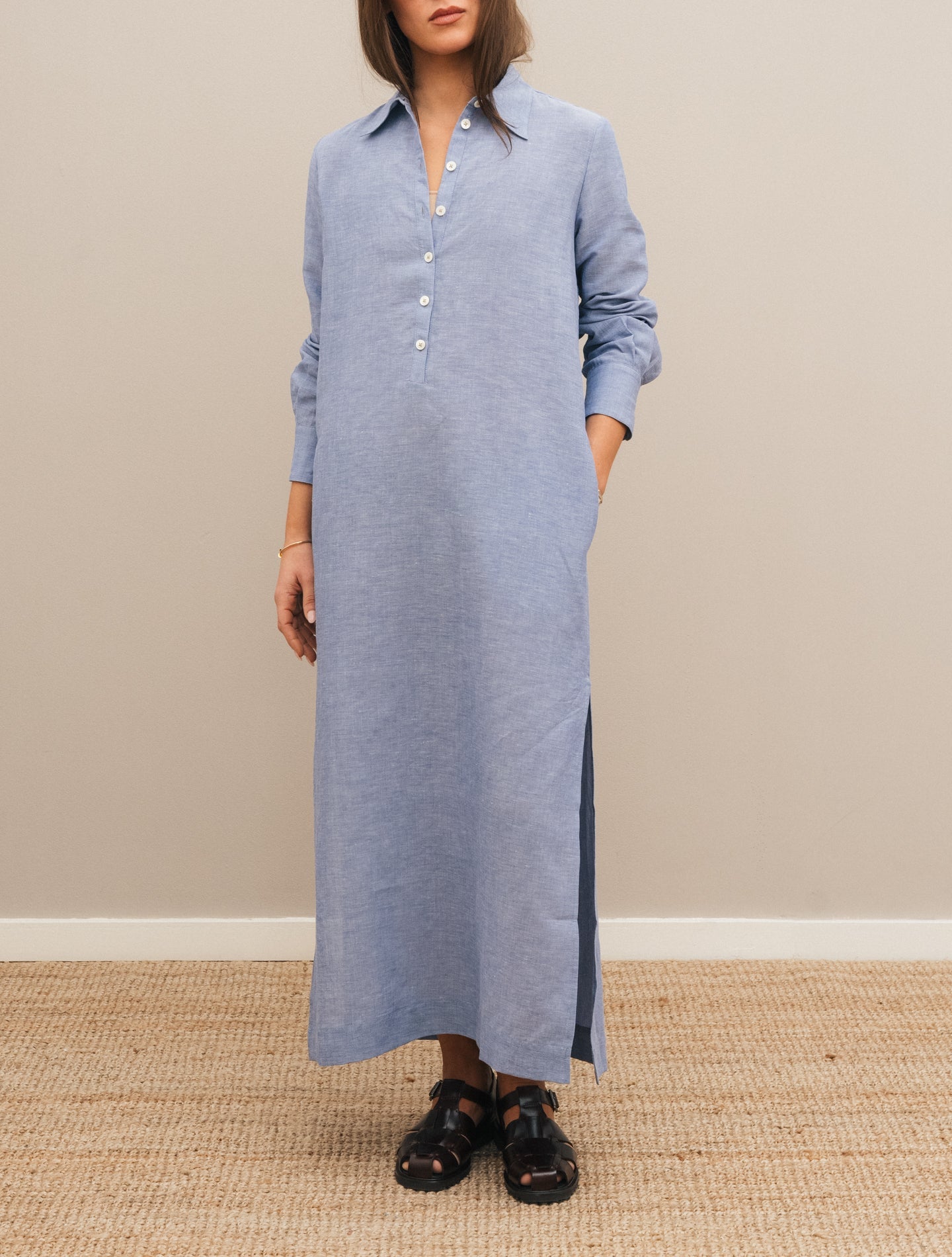 Linen Cotton Shirt Maxi Dress Blue Massimo Alba Dresses XS