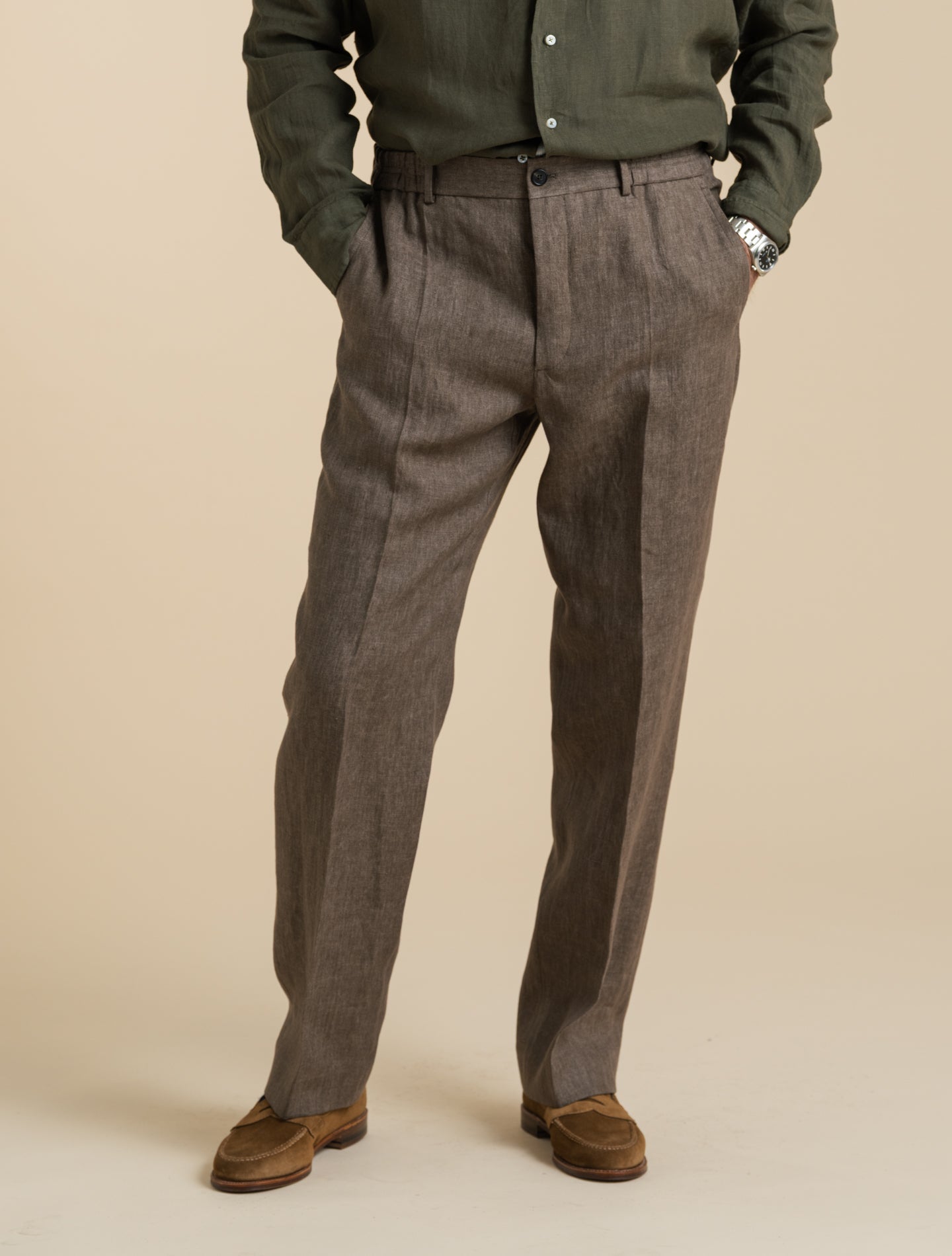 Linen Drawsting Regular Fit Trousers Brown Incotex Trousers 48