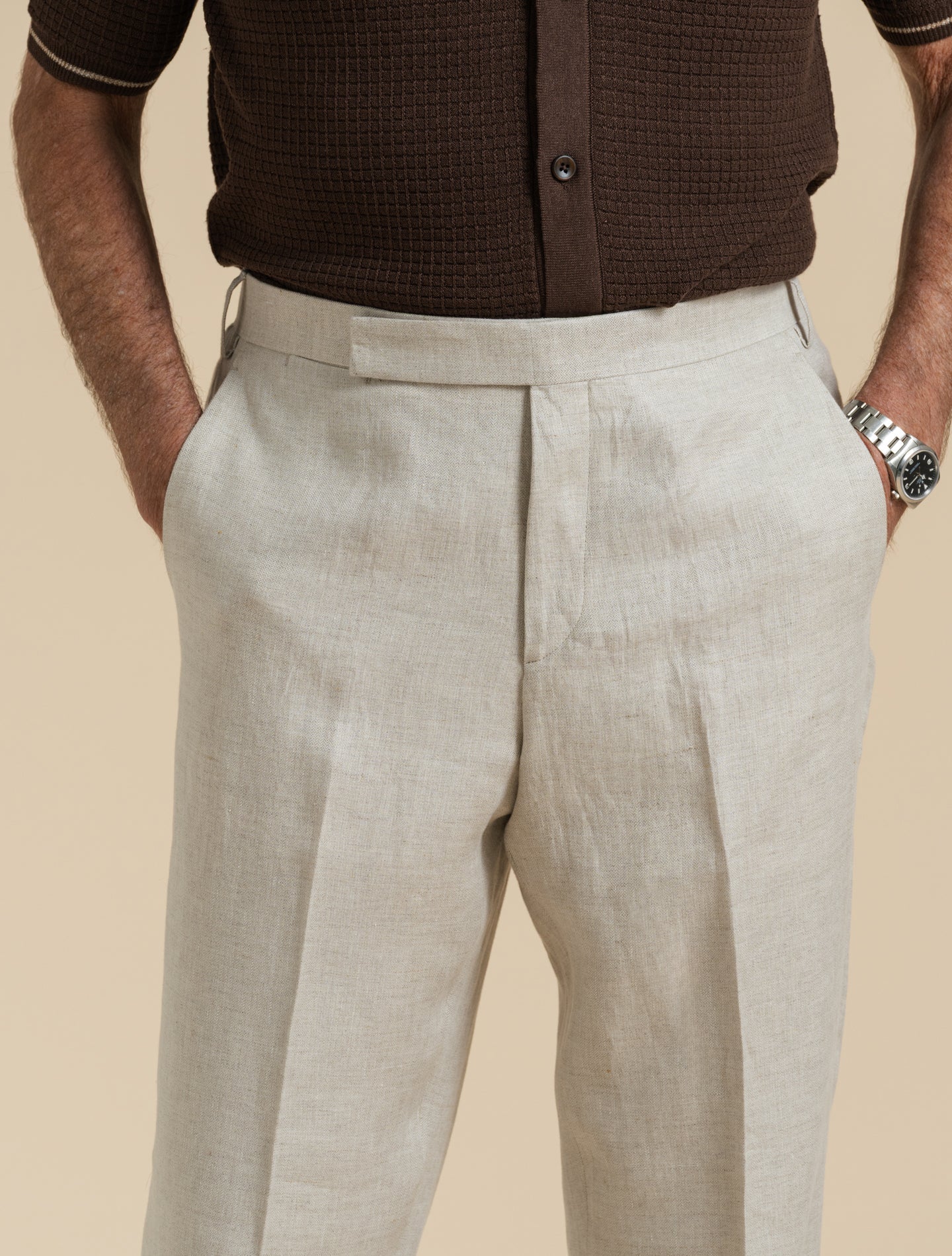 Linen Herringbone Suit Trousers Sand Lardini 48