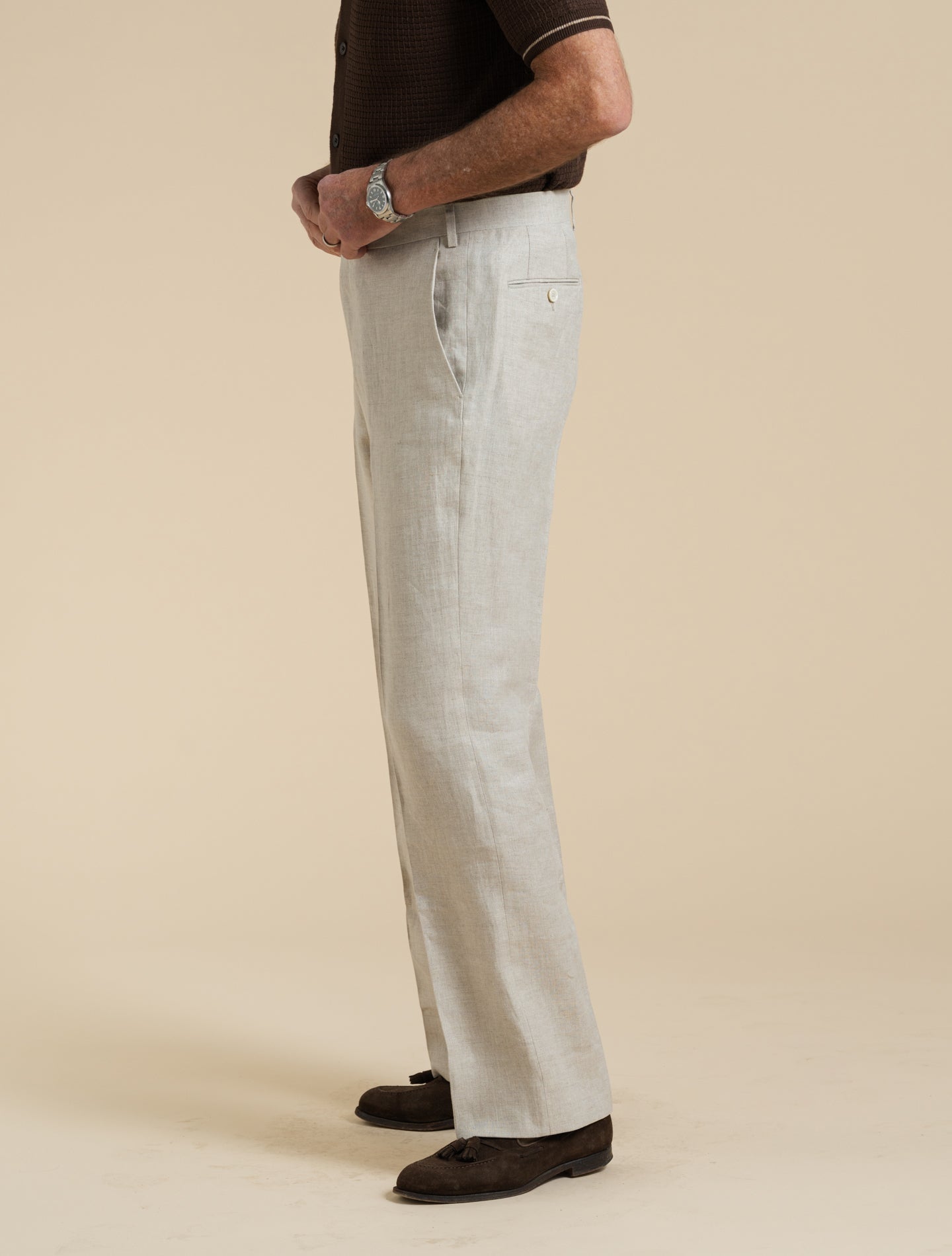Linen Herringbone Suit Trousers Sand Lardini 48
