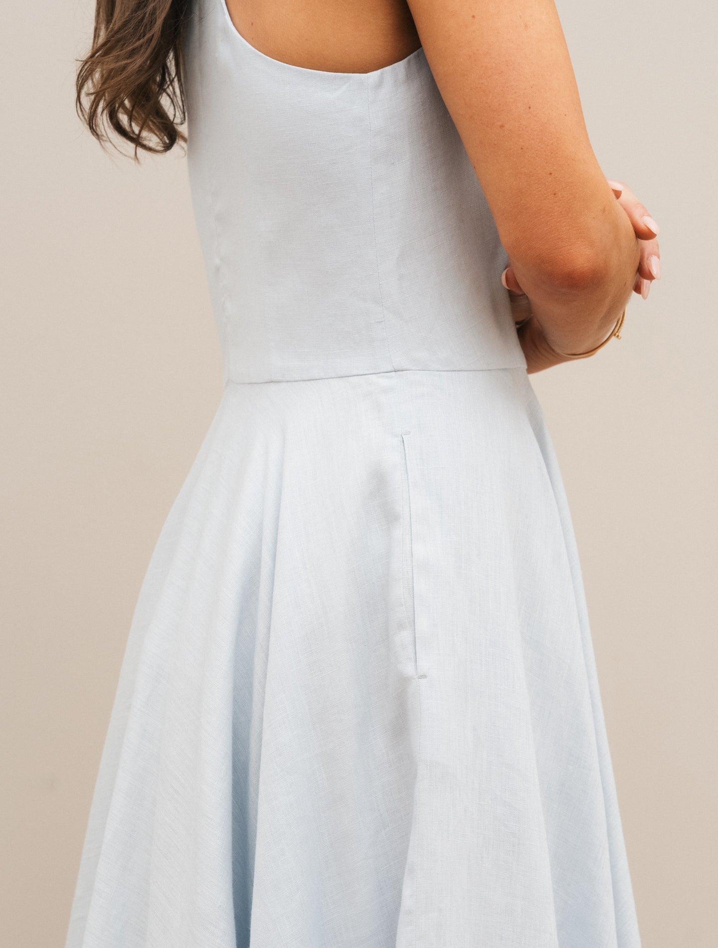 Linen Midi Dress Light Blue Lardini Dresses IT 38