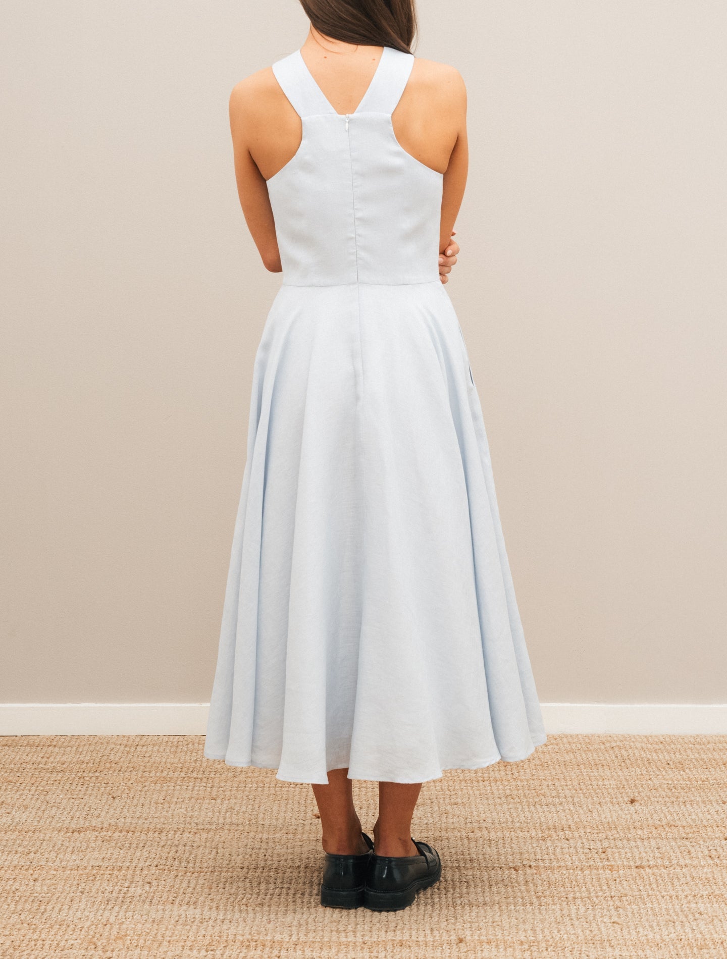 Linen Midi Dress Light Blue Lardini Dresses IT 38