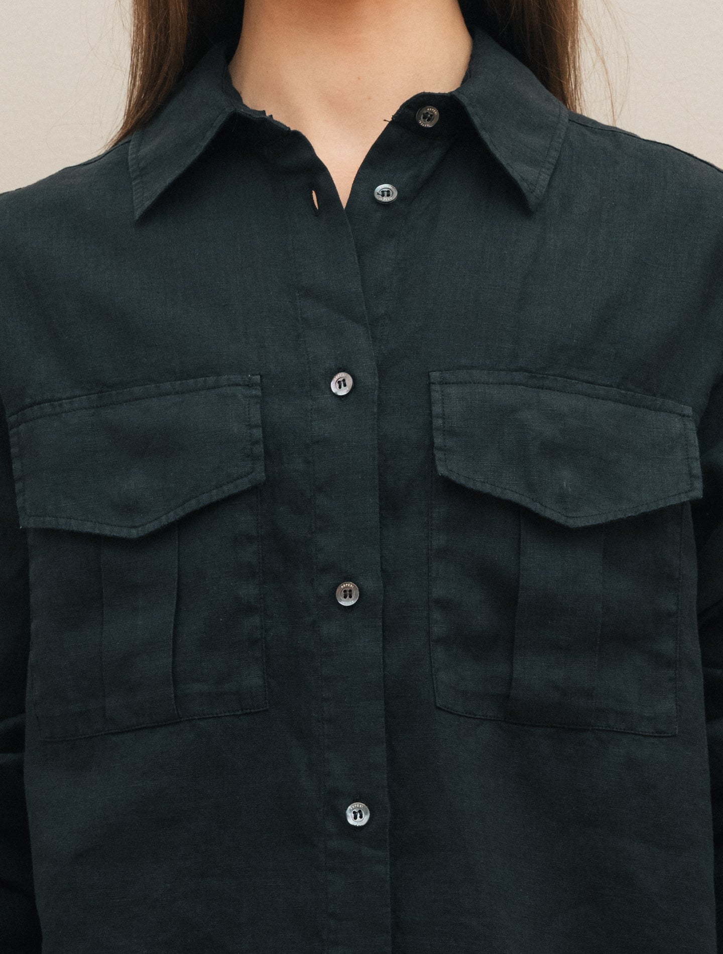 Linen Shirt w. Pocket Black Aspesi Shirts IT 38