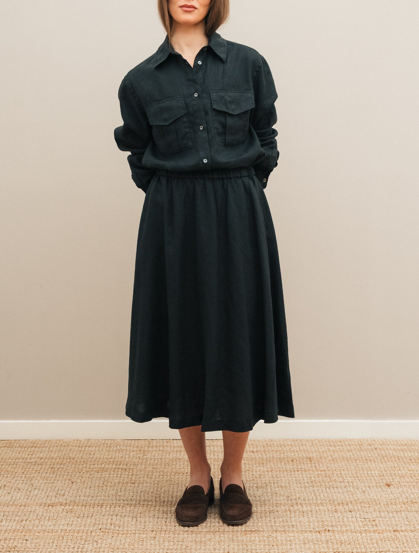 Linen Shirt w. Pocket Black Aspesi Shirts IT 38