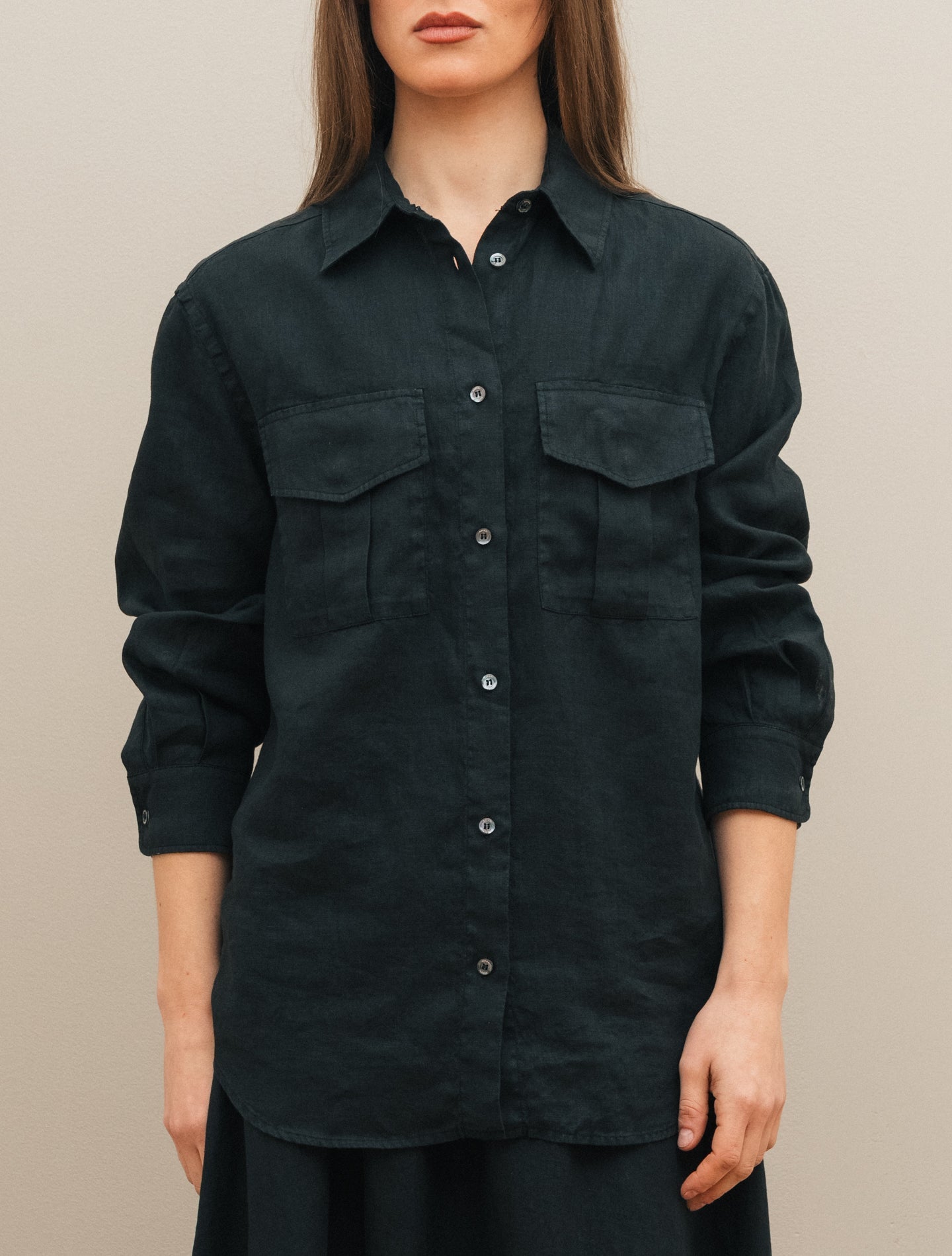 Linen Shirt w. Pocket Black Aspesi Shirts IT 38