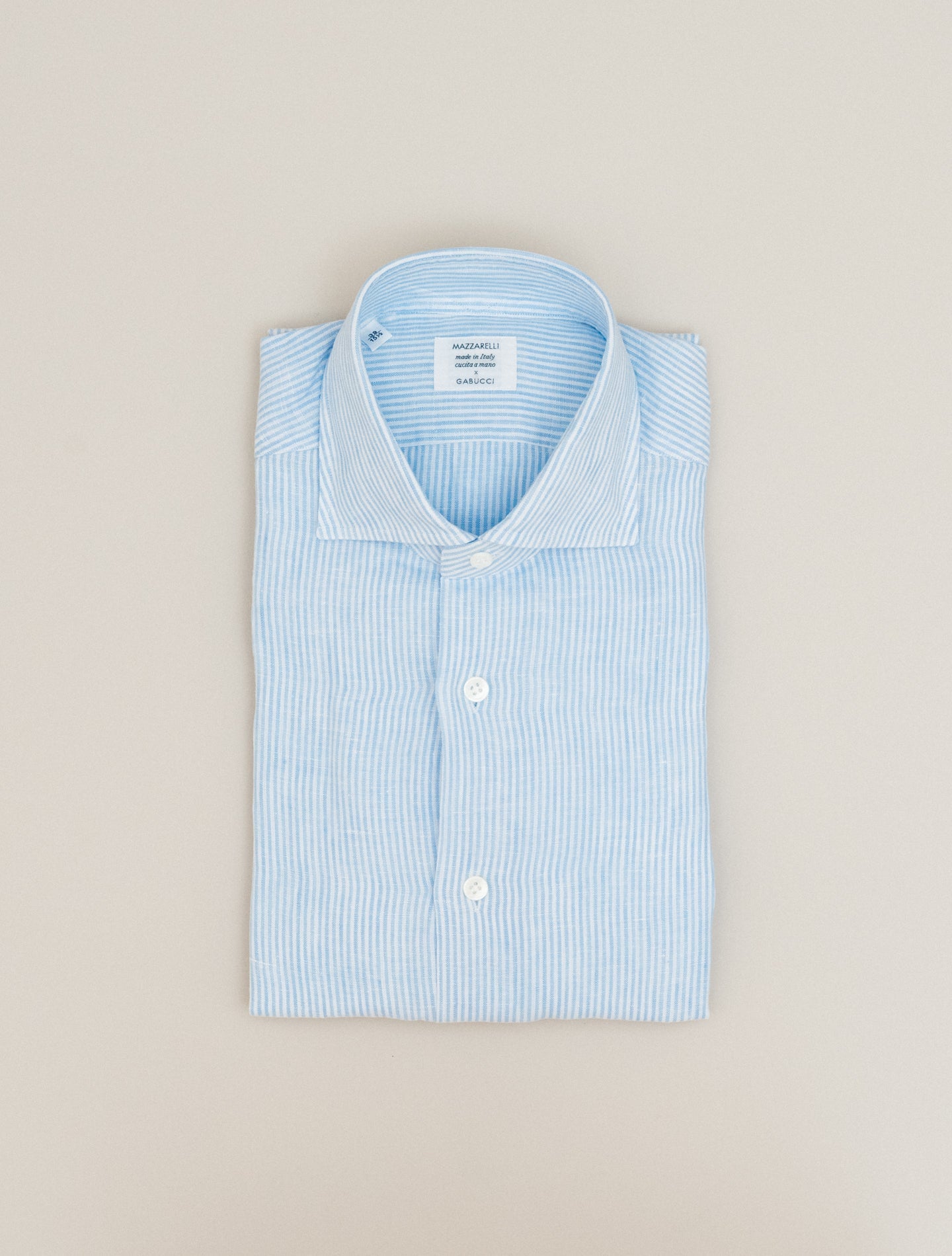Linen Striped Cut Away Shirt Light Blue Mazzarelli Shirts 38