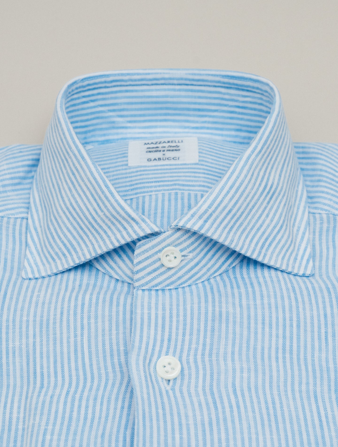 Linen Striped Cut Away Shirt Light Blue Mazzarelli Shirts 38