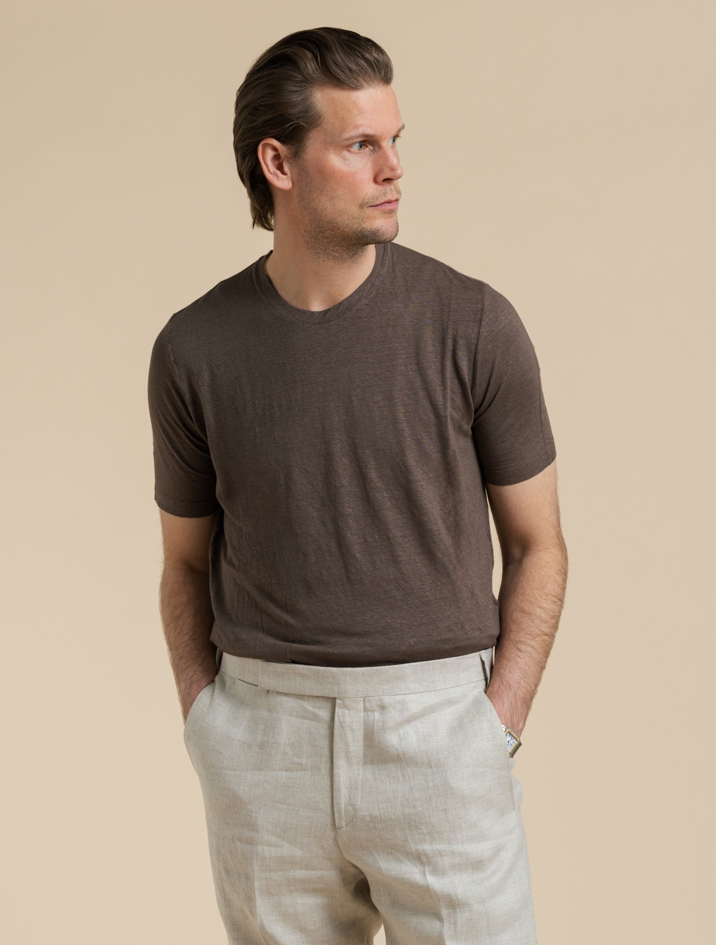 Linen T-shirt Cacao Gabucci T-shirts 48