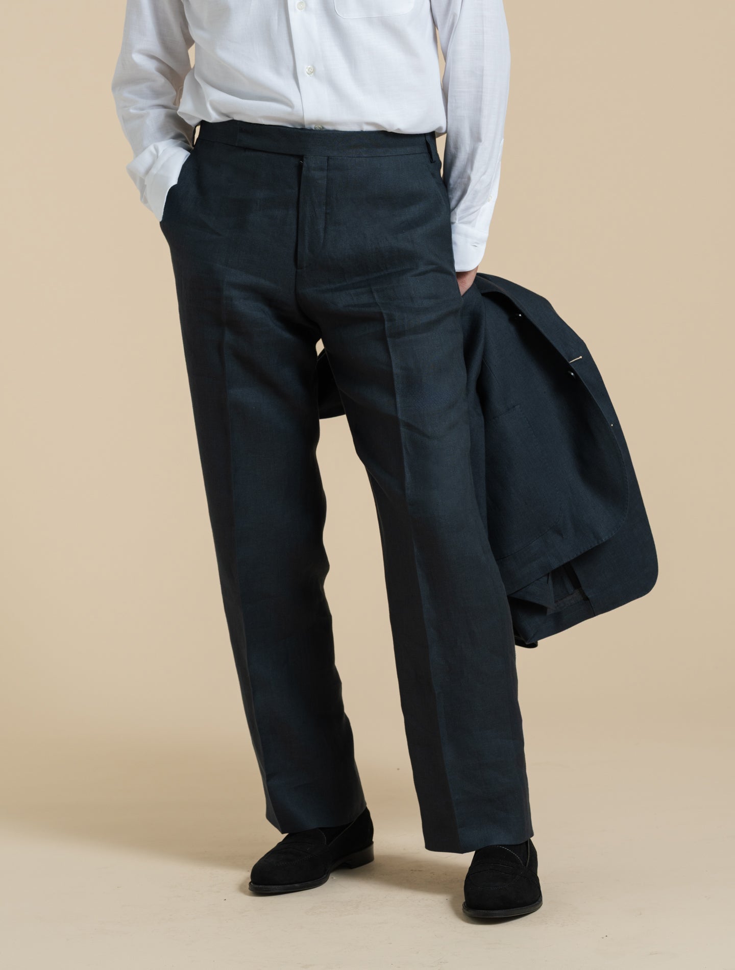 Linen Twill Suit Trousers Navy Lardini 48