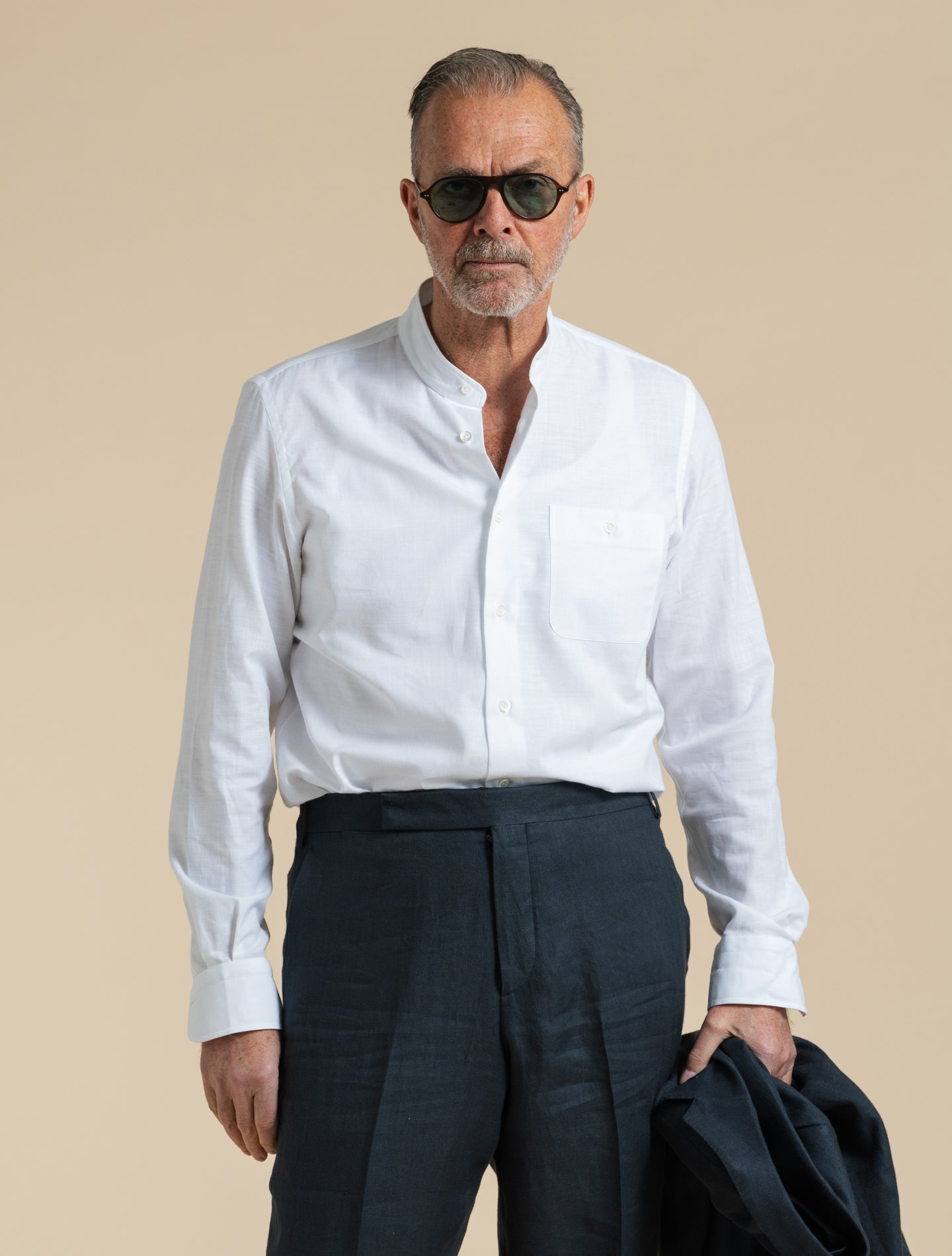 Mandarin Collar Shirt Off White | Mazzarelli | Gabucci