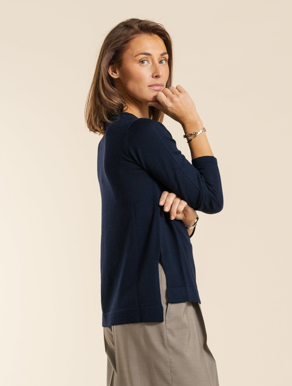 Merino Wool Crewneck Navy Morgano Knitwear IT 40