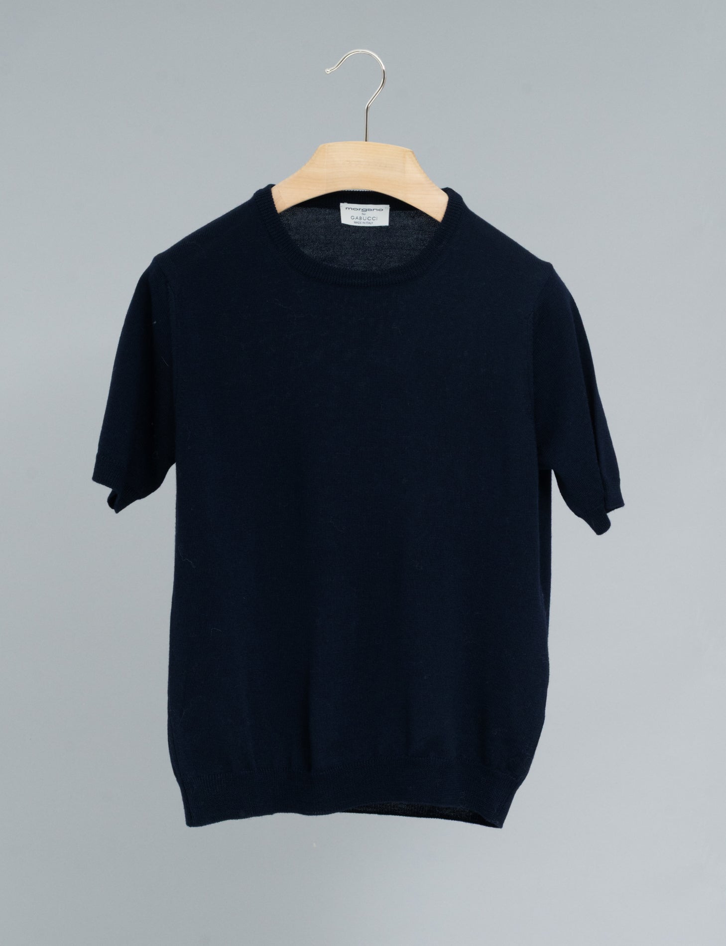 Merino Wool Crewneck Short Sleeve Navy Morgano Knitwear IT 40