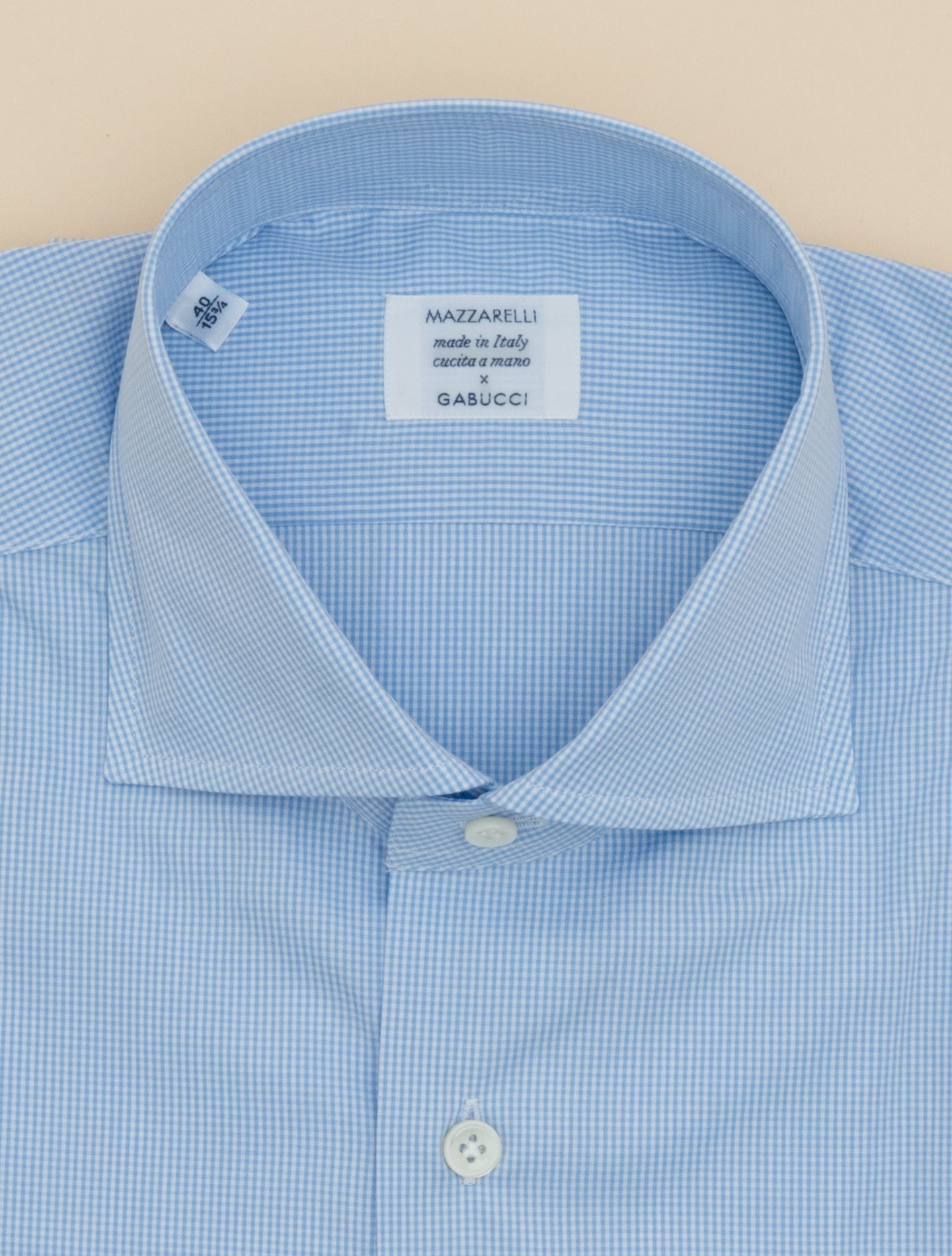 Micro Check Cotton Cut Away Shirt Light Blue Mazzarelli Shirts 39