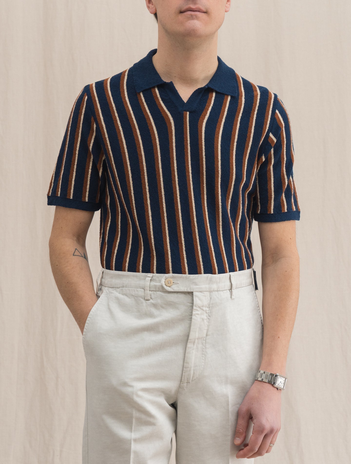 Multi Stripe Sponge Polo Shirt Navy Gabucci Polo shirts 48