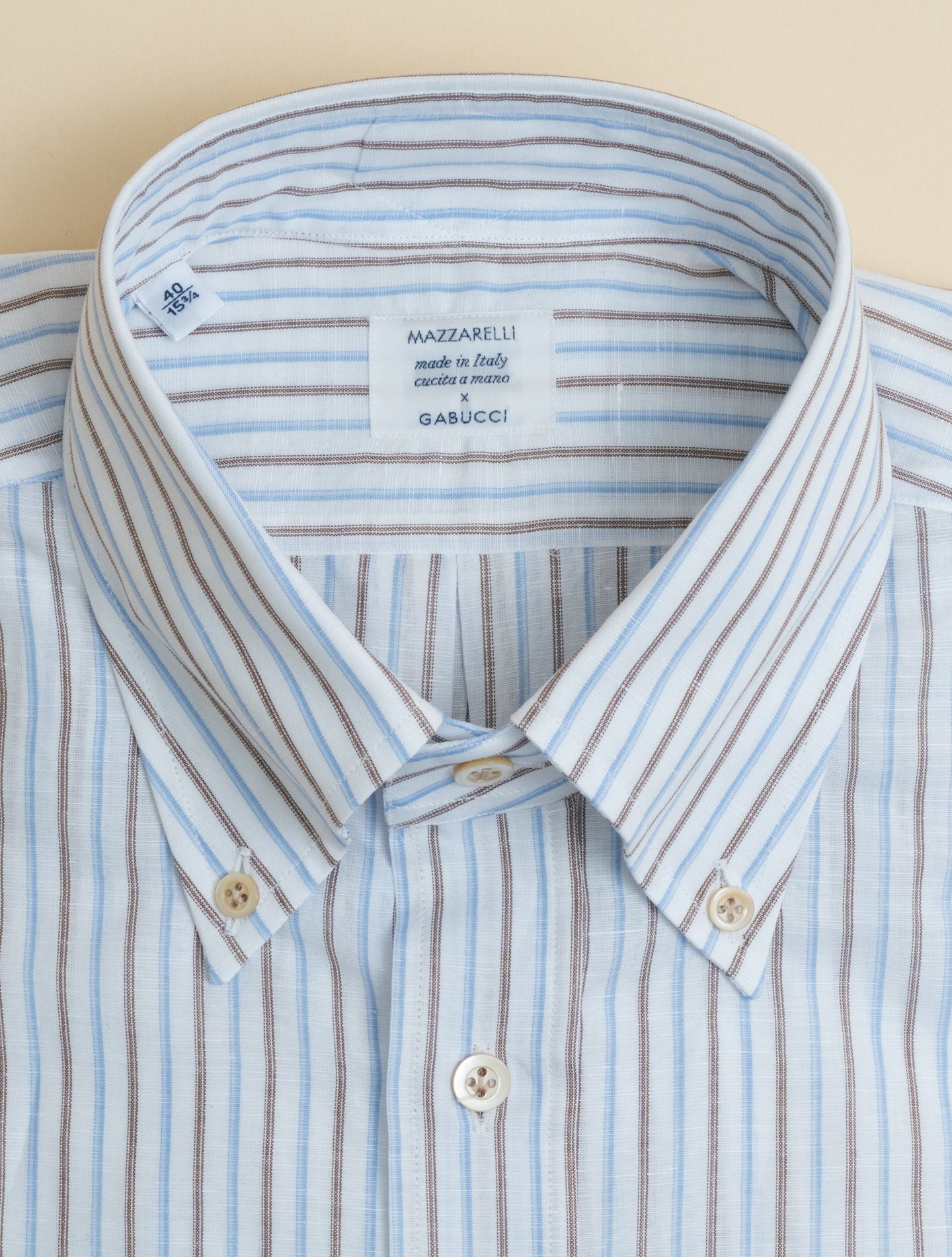 Multi Striped Cotton Linen IVY Fit Shirt Brown Mazzarelli Shirts 38