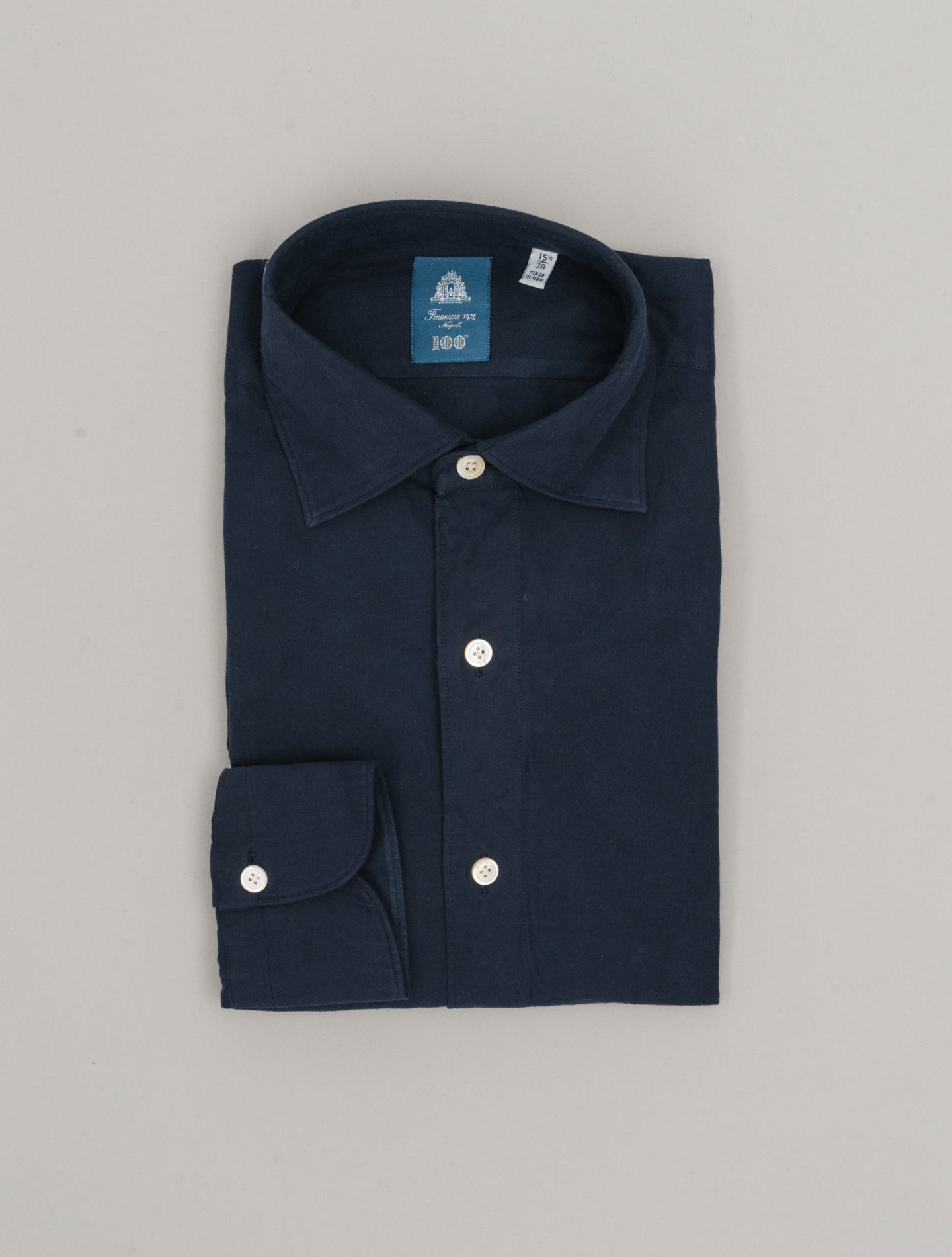 Napoli Eduardo Cotton Cashmere Shirt Navy Finamore Shirts 38