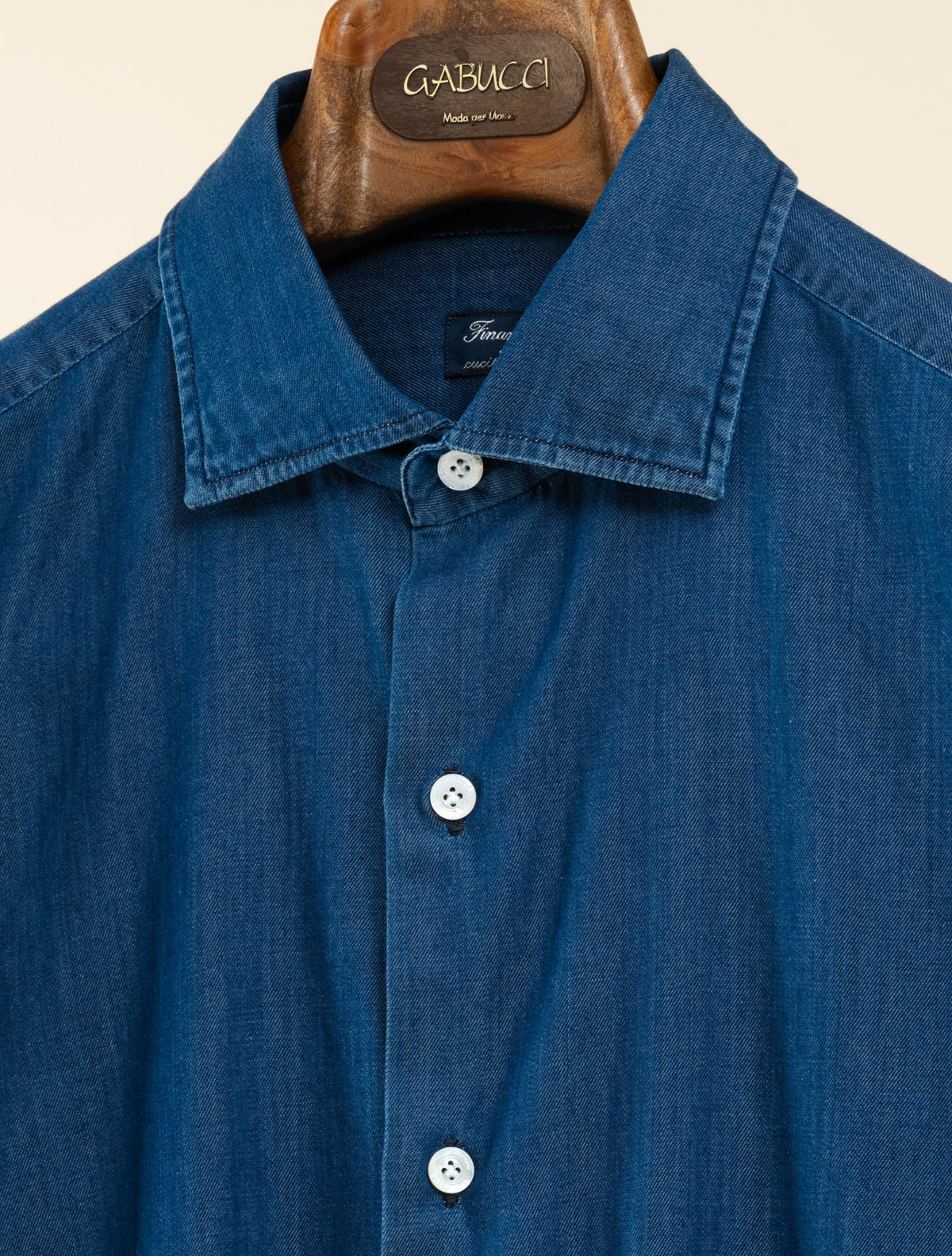 Napoli Rodi Giza 45 Indigo Cotton Shirt Denim Finamore Shirts 38