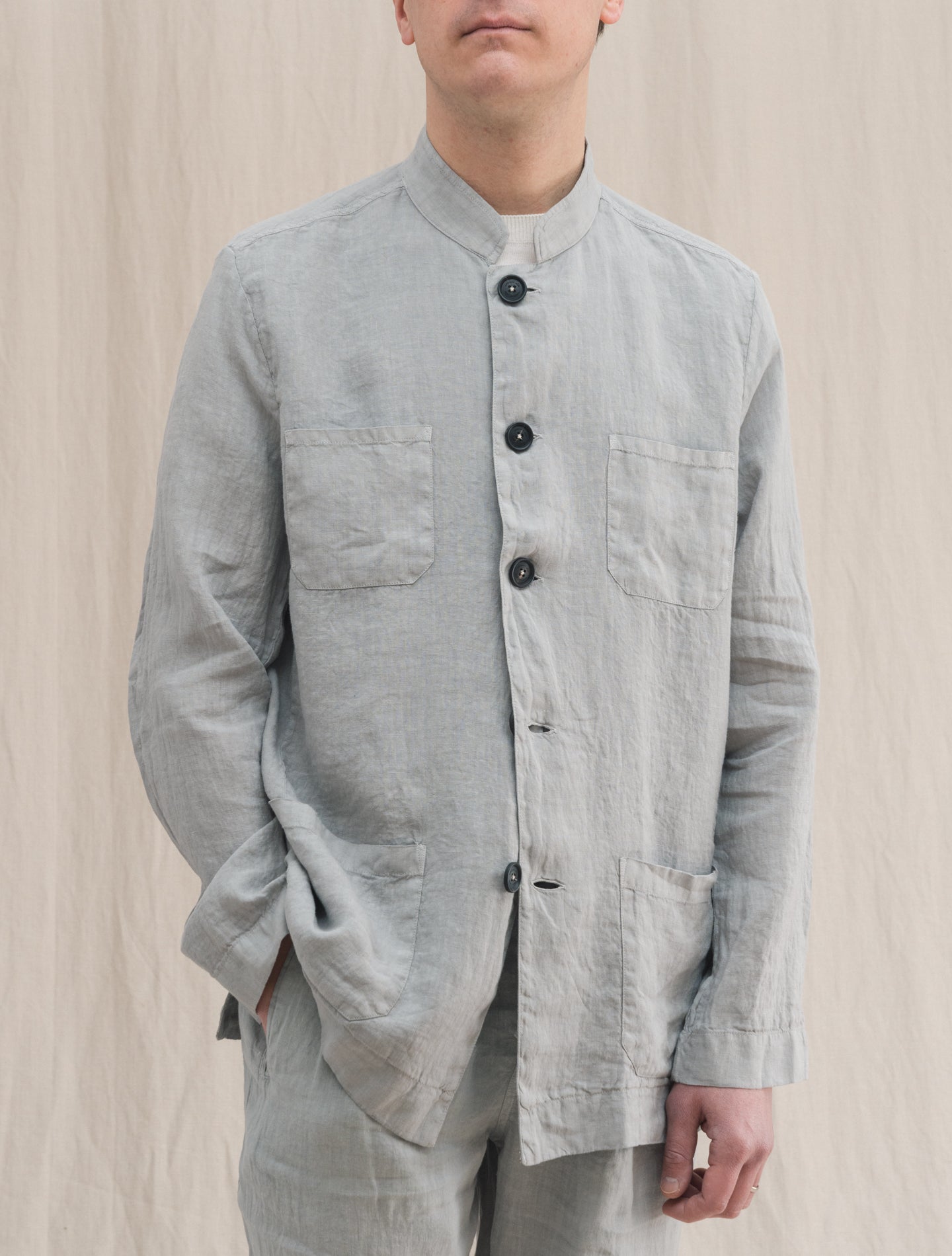 Nehru Collar Linen Jacket Grey Massimo Alba Jackets S