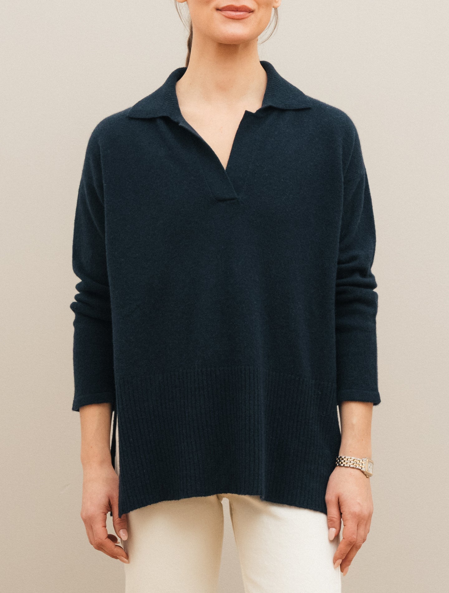 Niche Knitted Cashmere Polo Sweater Navy Fedeli Knitwear IT 40