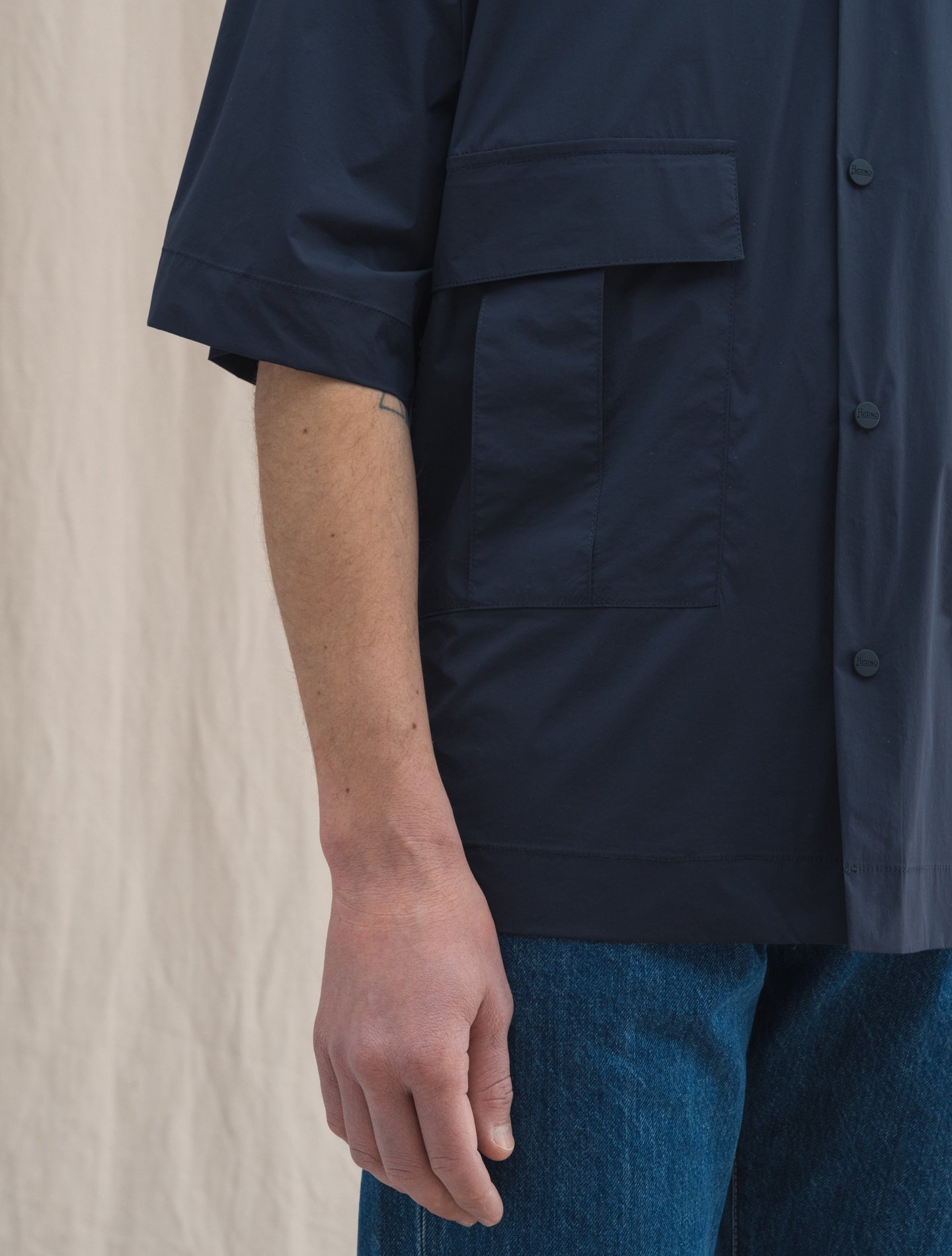 Nylon Short Sleeve Shirt Jacket Navy Herno Shirts 48