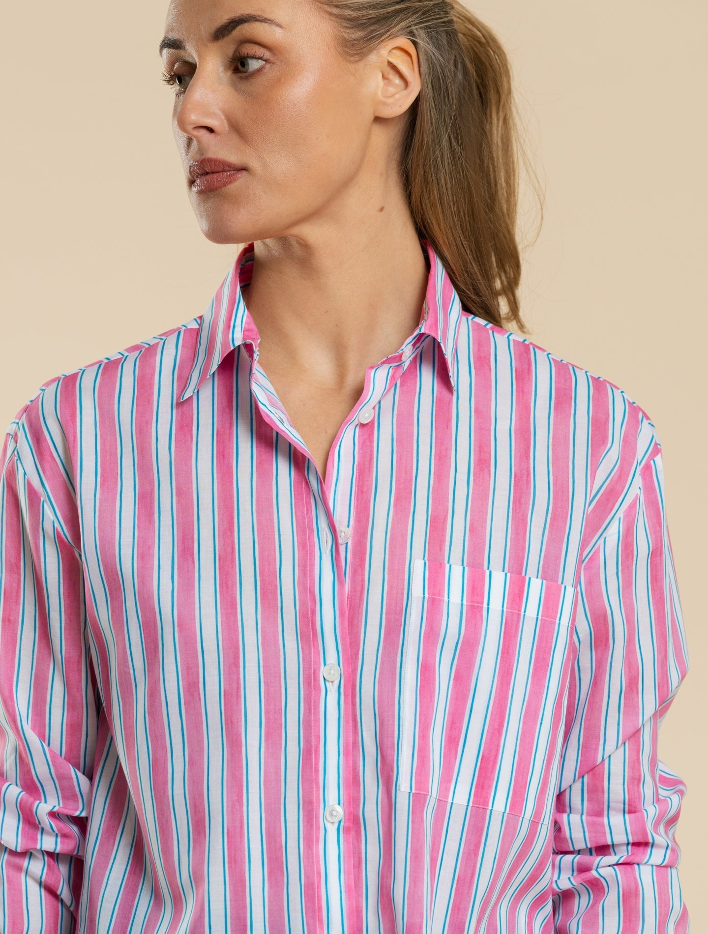 Palmaria Cotton Striped Shirt Pink Fedeli Shirts IT 38