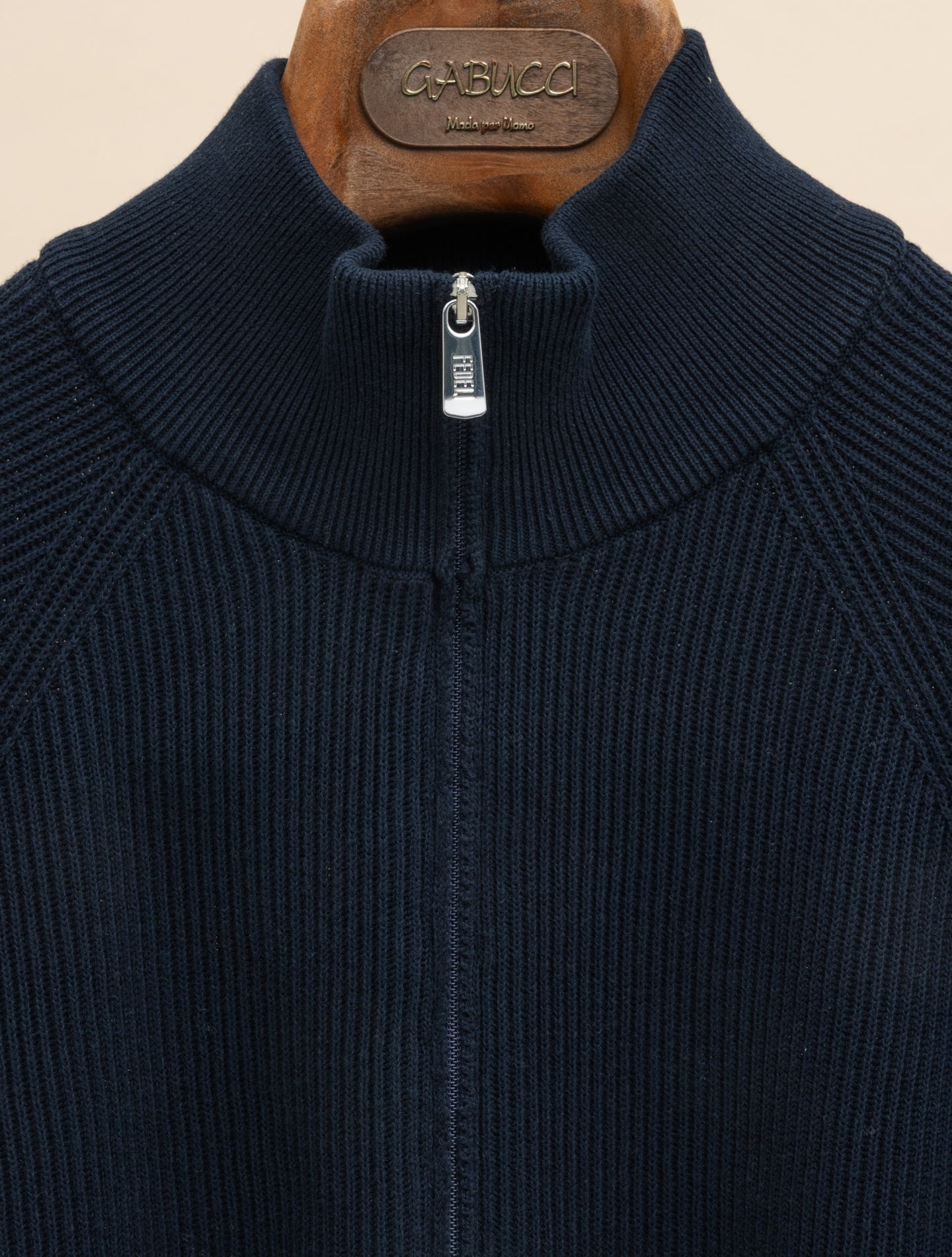 Paul Merino Raglan Full Zip Navy Fedeli Knitwear 48