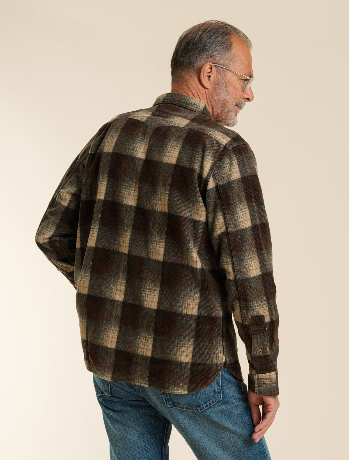 Plaid-Print Corduroy Workshirt Brown/Grey RRL Shirts M
