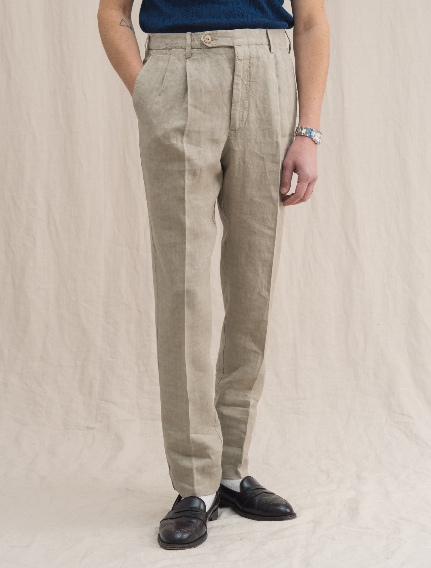 Pleated Linen Trousers Sand Rota Trousers 46