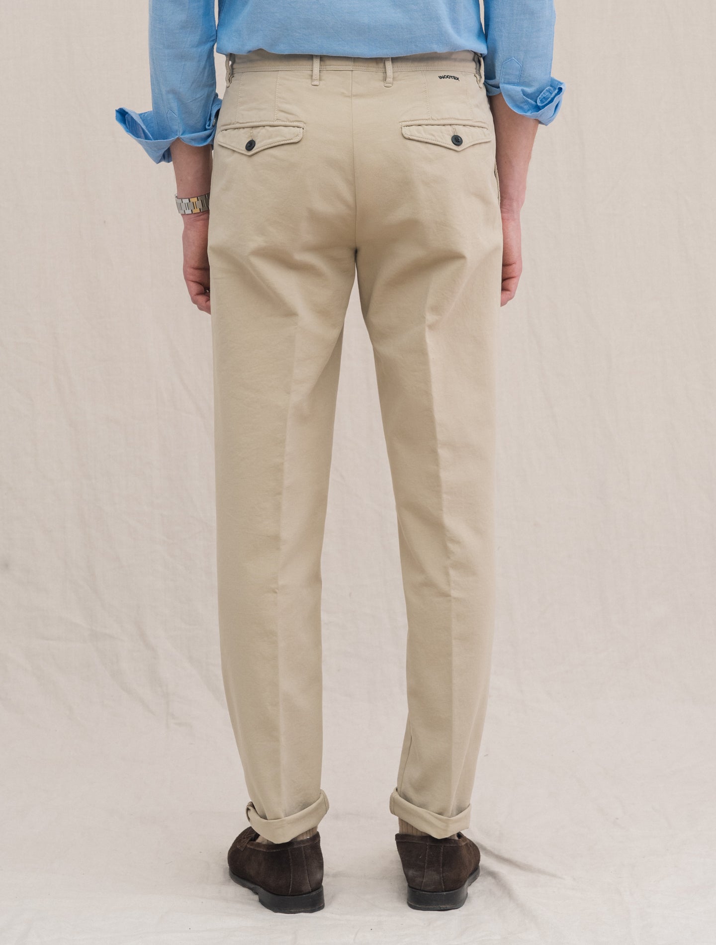 Pleated Slacks Tapered Fit Trousers Beige Incotex Trousers 31