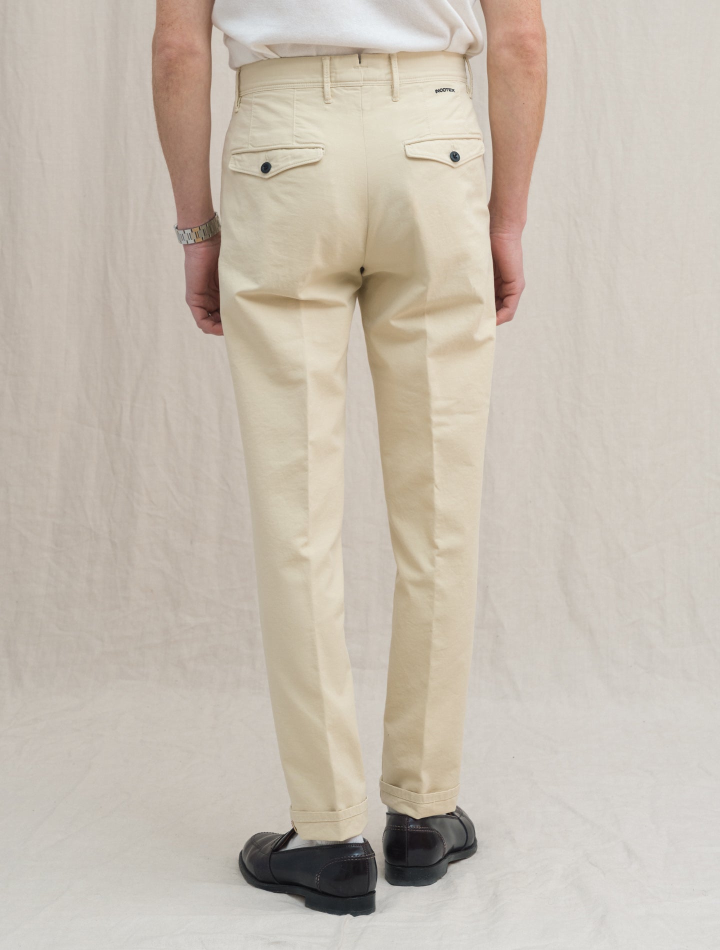 Pleated Slacks Tapered Fit Trousers Cream Incotex Trousers 31