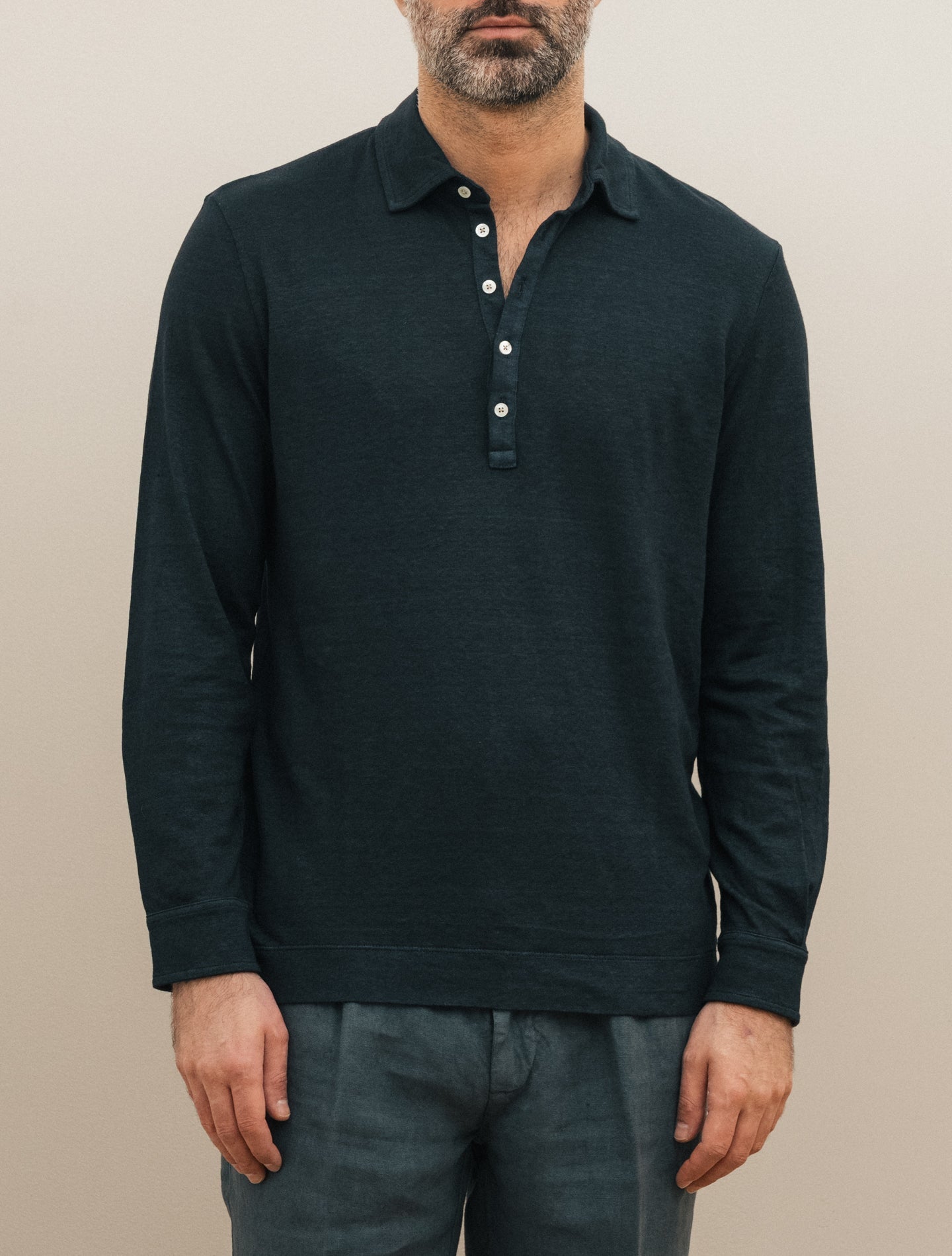 Raya Linen Cotton Polo Shirt Navy Massimo Alba Polo shirts S