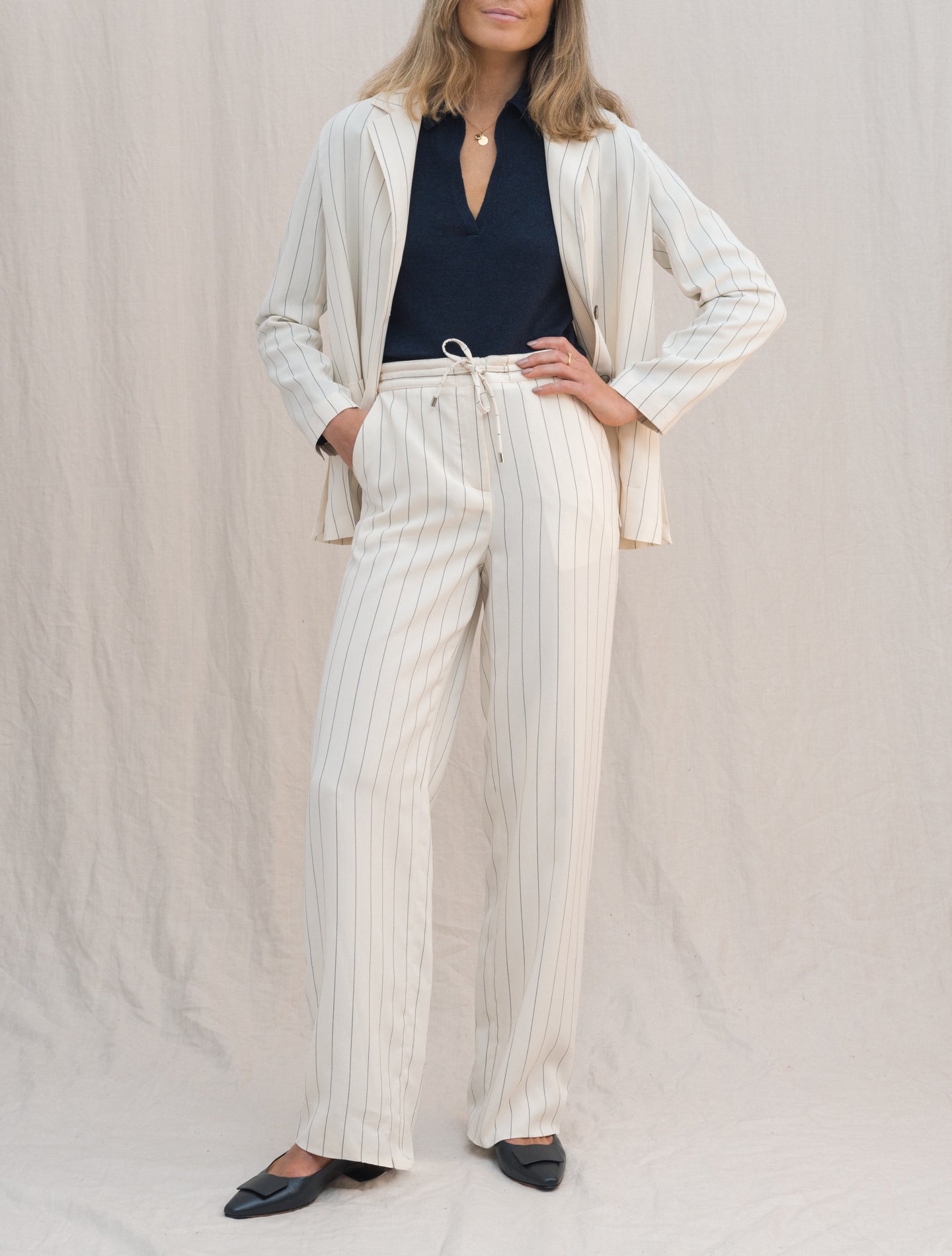 Relaxed Wide Pinstripe Trousers Off White Lardini Trousers IT 38