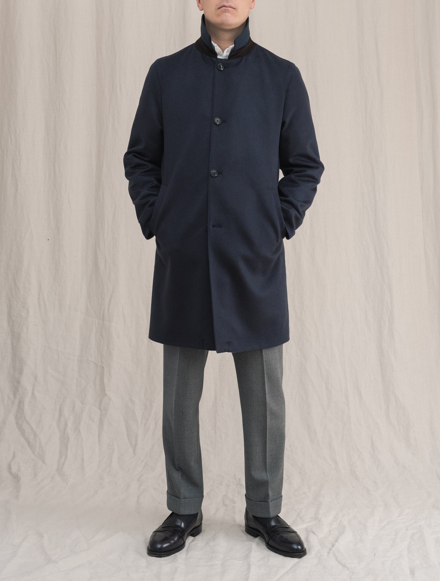 Reversible Cashmere Down coat Navy Manto Outerwear 48
