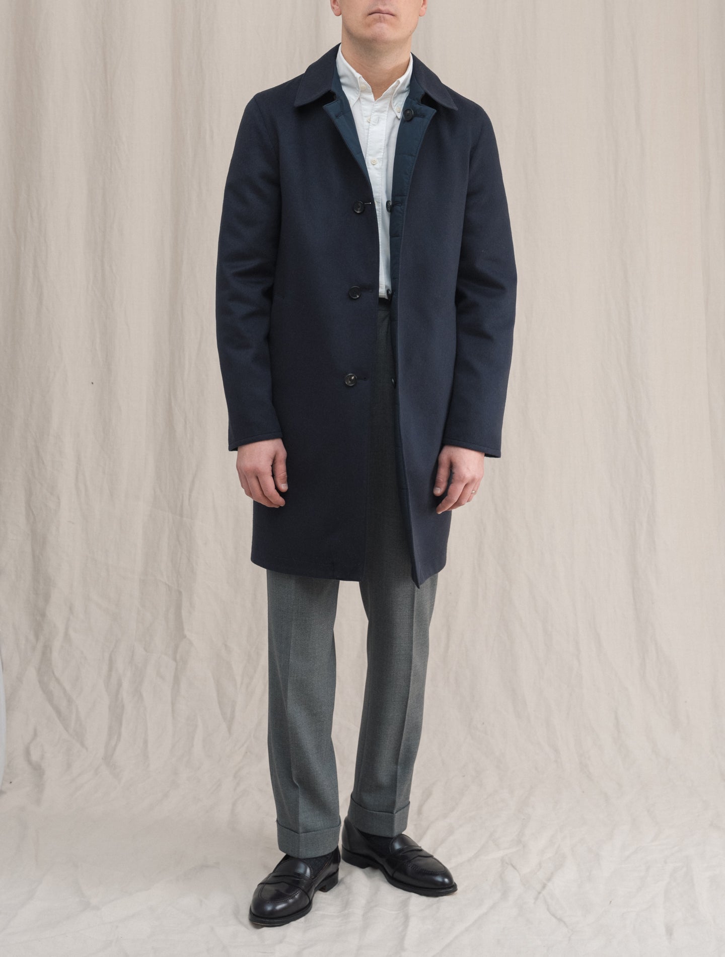 Reversible Cashmere Down coat Navy Manto Outerwear 48
