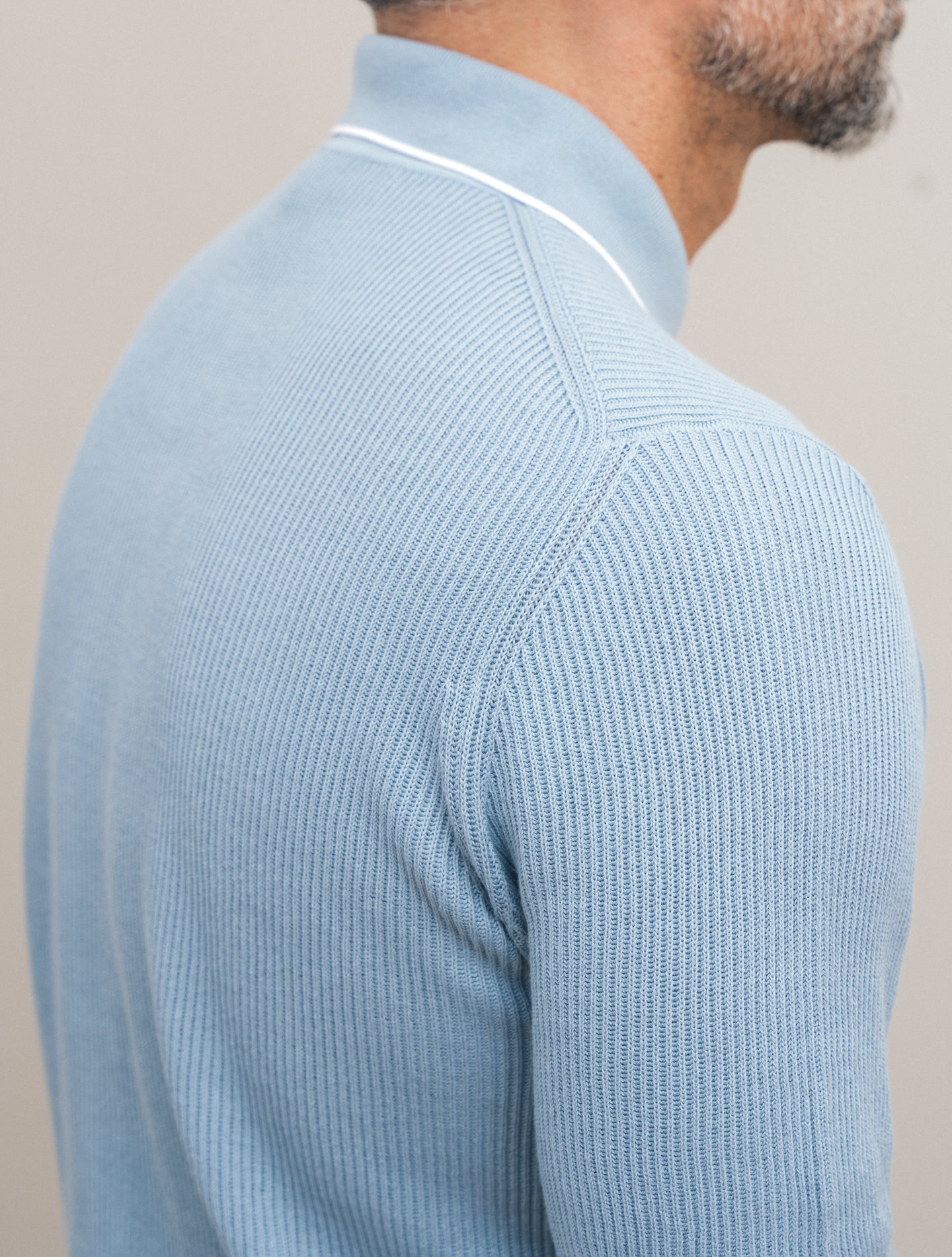 Rib - Knitted Giza Cotton Polo Shirt Short Sleeve Dusty Blue Fedeli Polo shirts 48