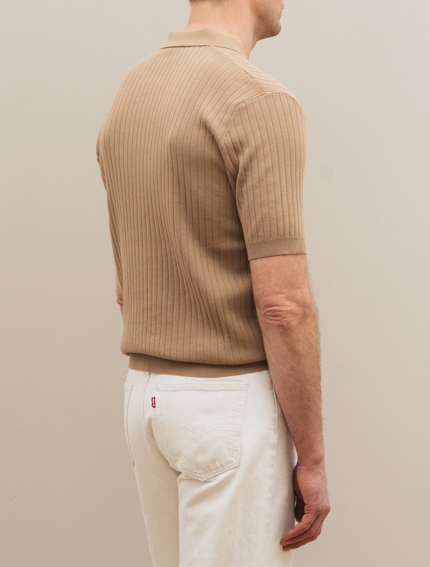 Rib - Knitted No Button Polo Shirt Beige Gabucci Polo shirts 48