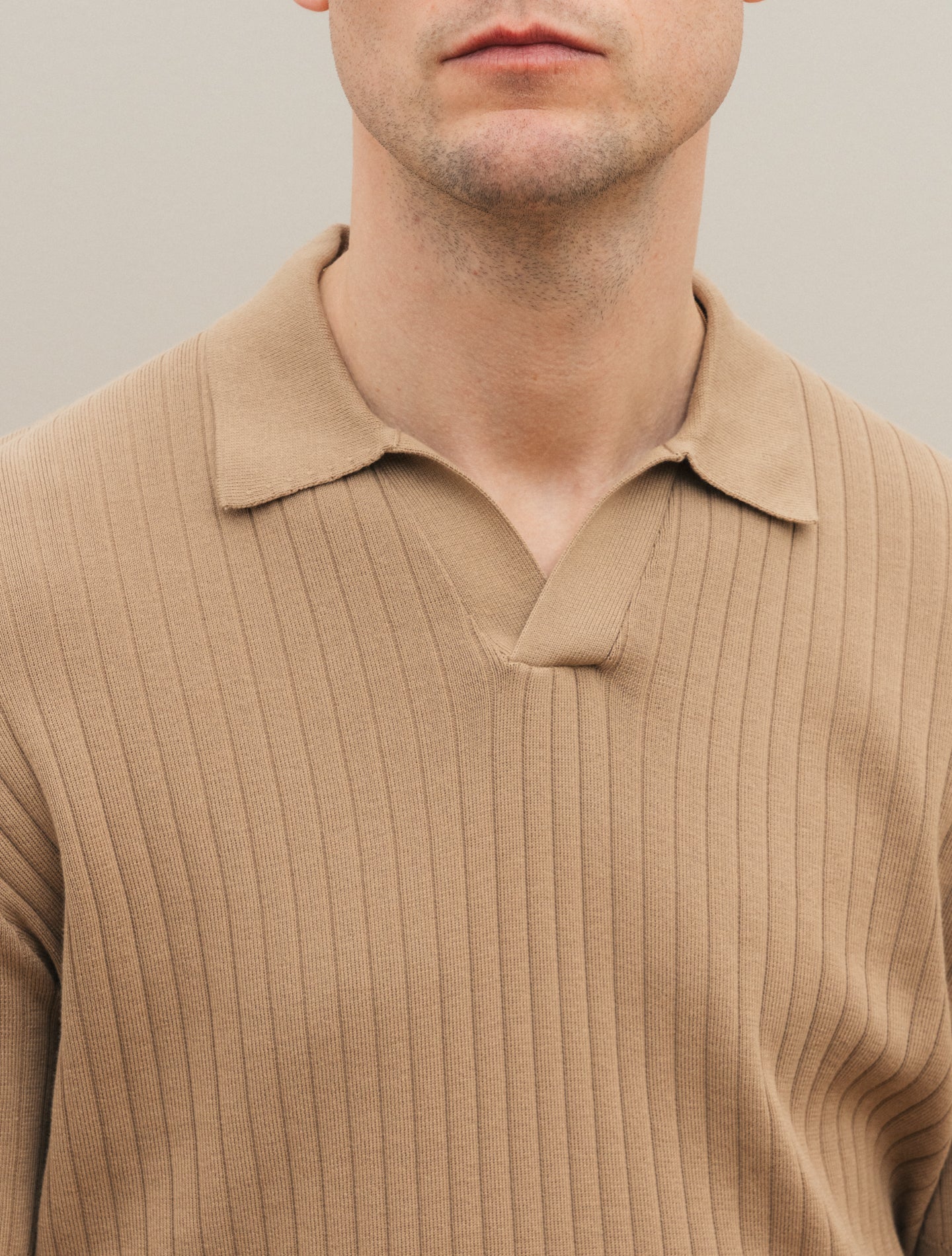 Rib - Knitted No Button Polo Shirt Beige Gabucci Polo shirts 48