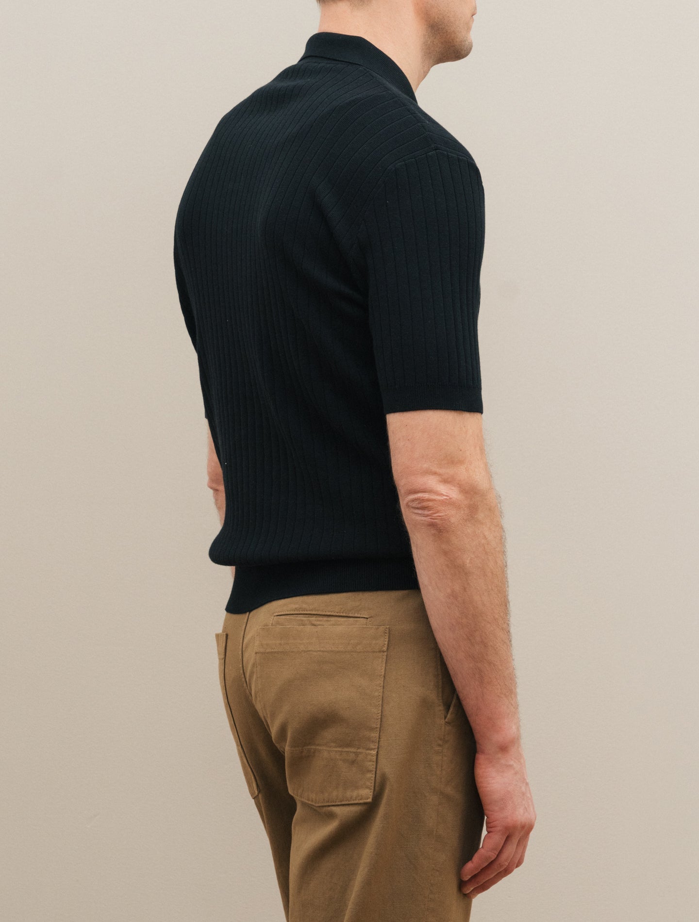 Rib - Knitted No Button Polo Shirt Black Gabucci Polo shirts 48